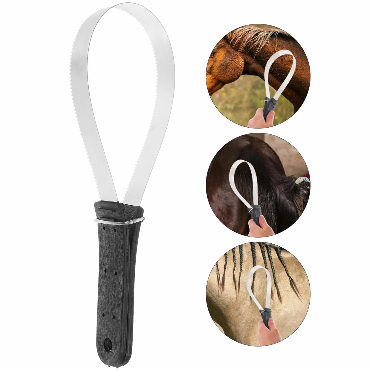 SUPVOX Cepillo De Pelo De Caballo De Acero Inoxidable Con Mango De Plástico Herramienta De Aseo Raspador Para Caballos Y Ideal Para Eliminar Pelo Suelto 11.8X3.7X0.6 Pulgadas