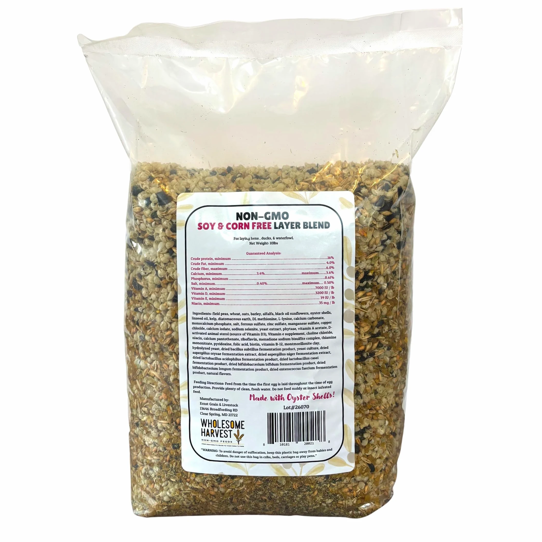 Alimento Integral para Gallinas Ponedoras Y Patos, Sin Soja Ni Maíz, Sin OMG (16%) - Incluye Aceites Esenciales, Hierbas, Conchas De Ostras, Minerales Vitales Y Omega 3, 4.5 Kg