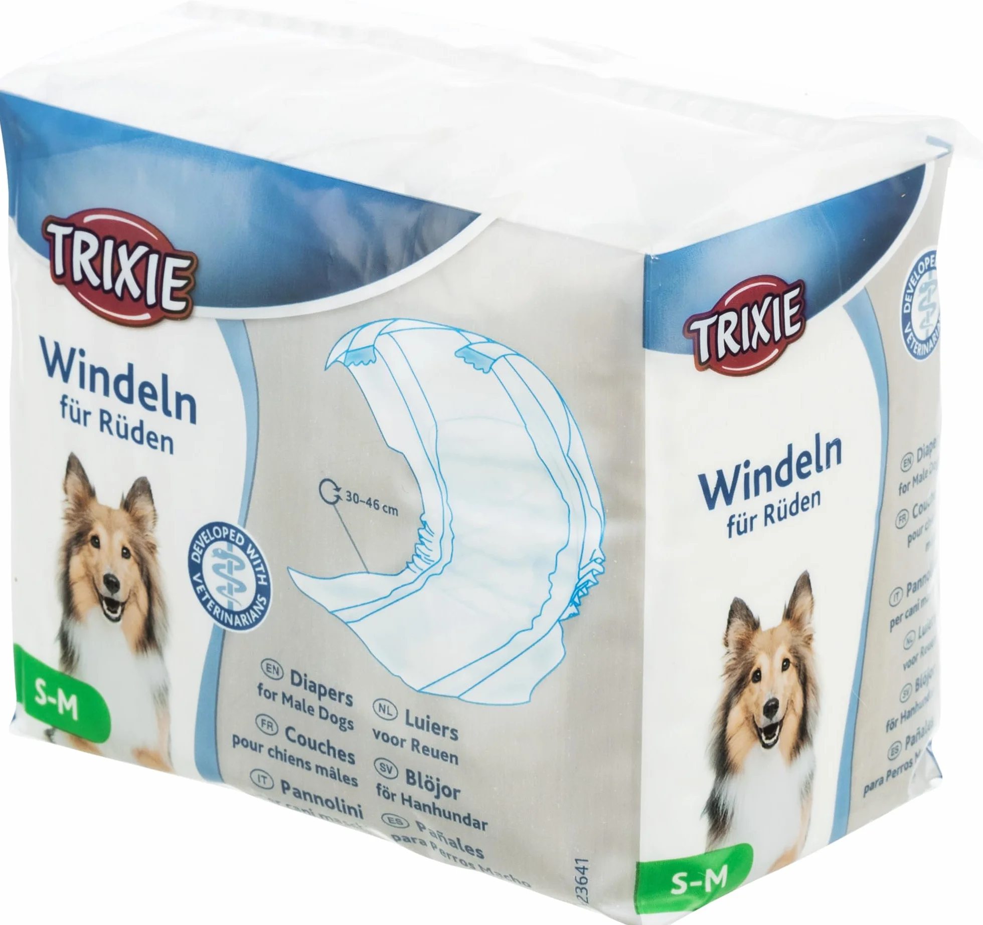TRIXIE pañales para perros machos talla S-M absorbentes incontinencia marcaje 12 unidades cierre adhesivo elástico contorno cintura 30-46 cm