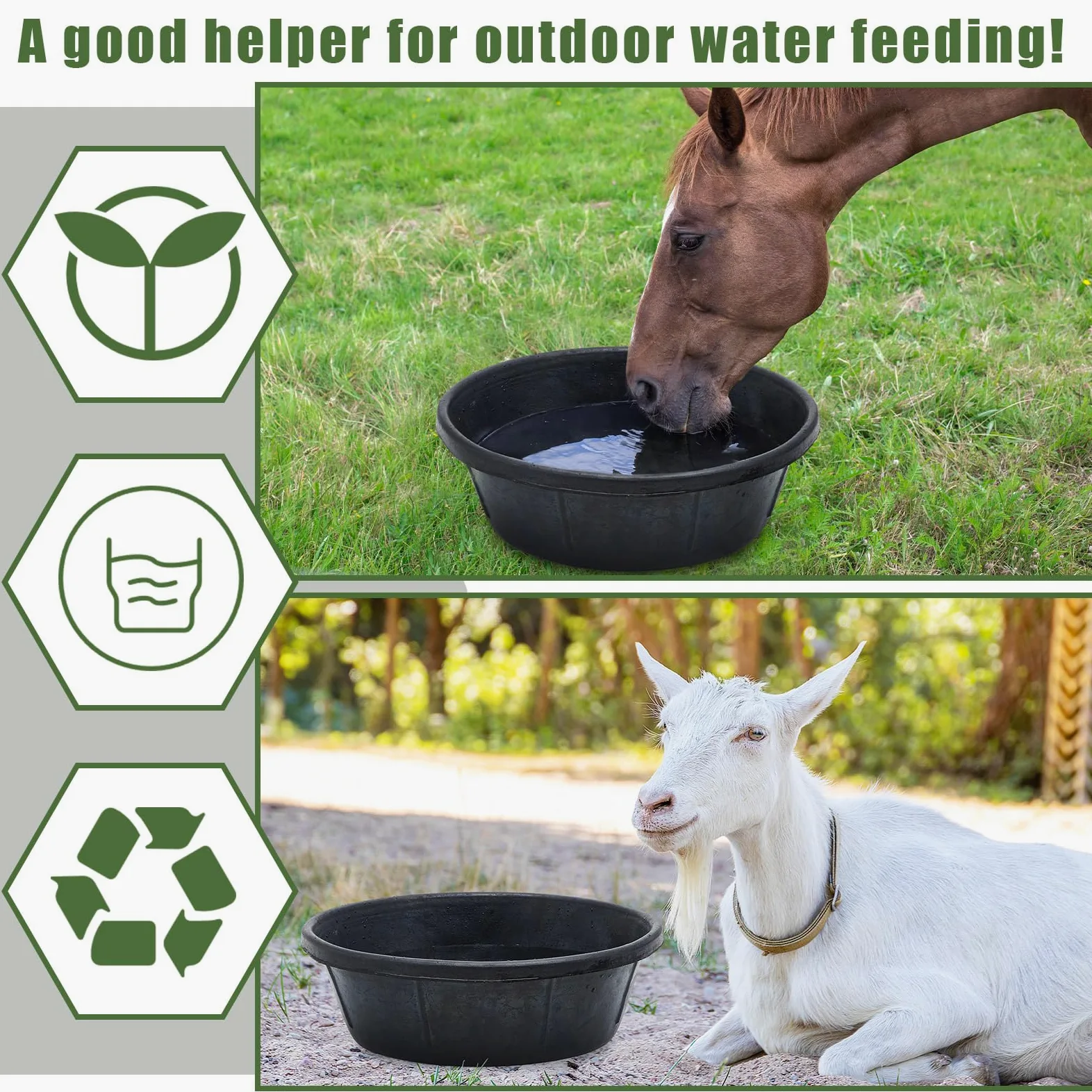 Sadnyy 3 sartenes de Goma de 8 Cuartos de galón, Cubo Grande de Utilidad para Perros, Cabras, Caballos, Pollo, Polvo, baño, contenedor de alimentación de Animales, 14.5 x 4.5 Pulgadas