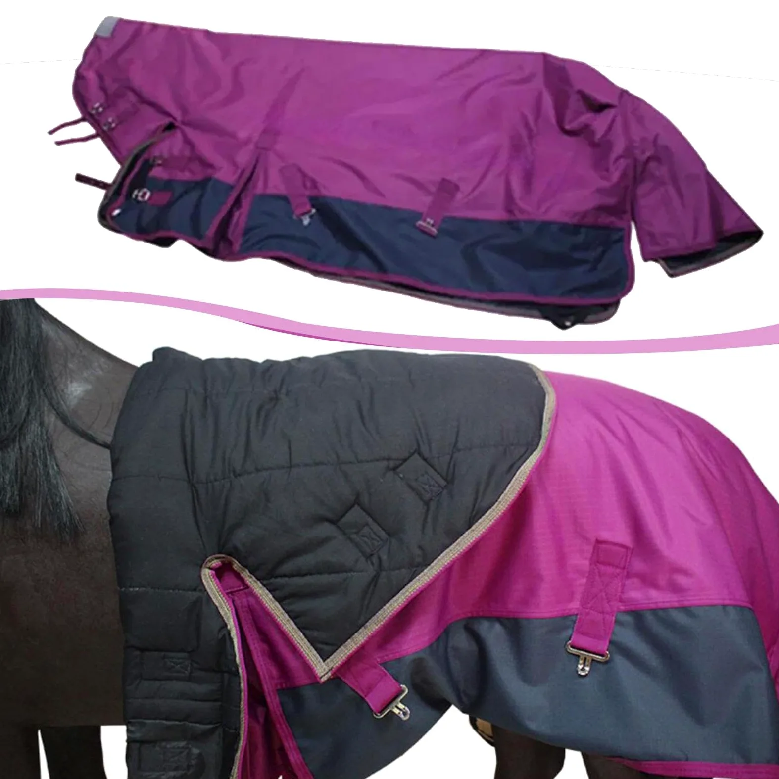 Manta de Invierno para Caballo, Manta de 600D, Acolchada Y Gruesa, Mantiene El, Resistente Al Agua, Ropa Ecuestre, Rosa Roja XL