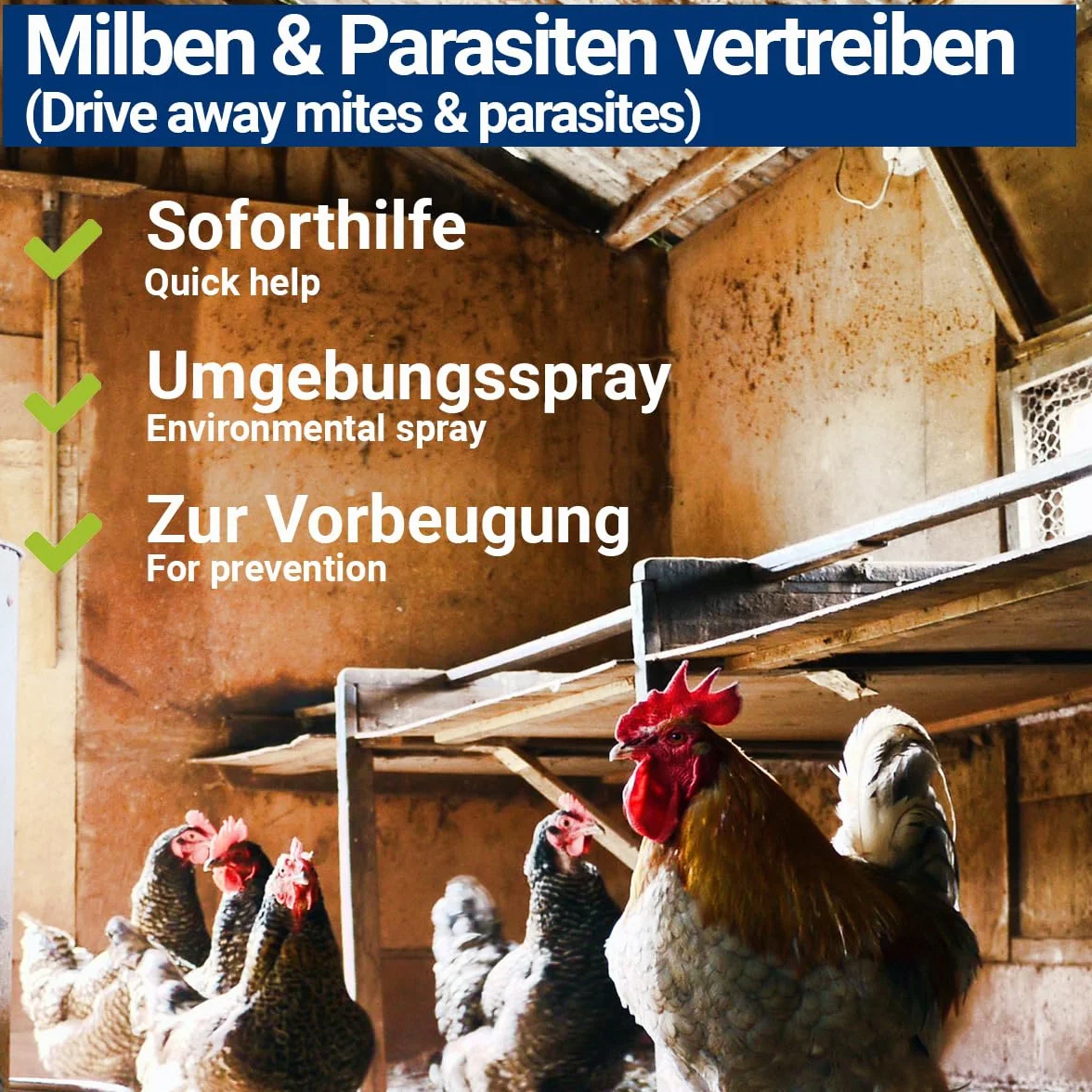 500ml Spray antiácaros para pollos, aves de corral y pájaros - Inmediato y a largo plazo contra ácaros y parásitos, agudo y prevención