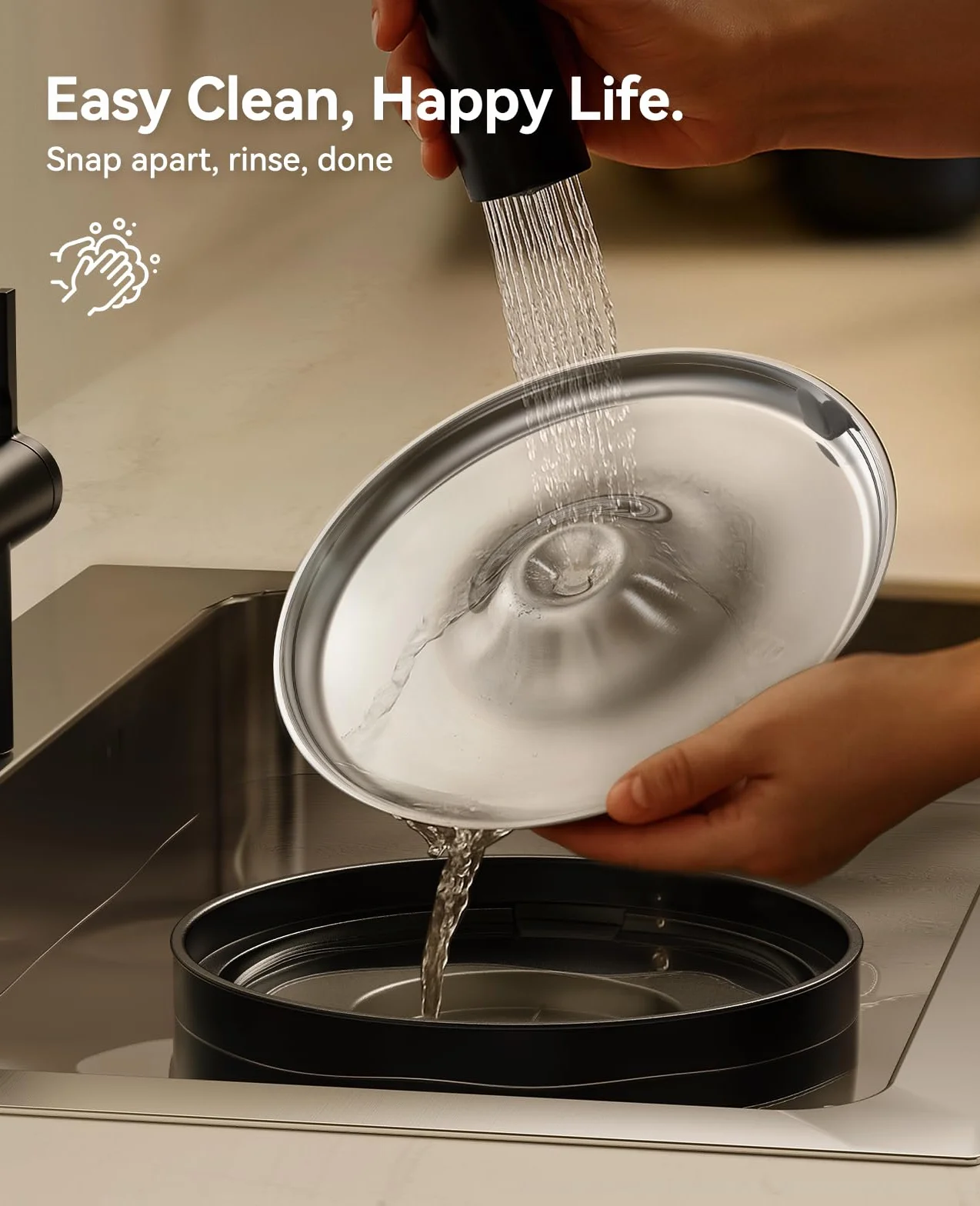 FEELNEEDY Fuente para Gatos 3L Bebedero de Agua Gatos, Súper Silenciosa, Cubeta en Acero Inoxidable, Fácil de Limpiar, con LED y 1 Filtro de Carbón Activado, Negra