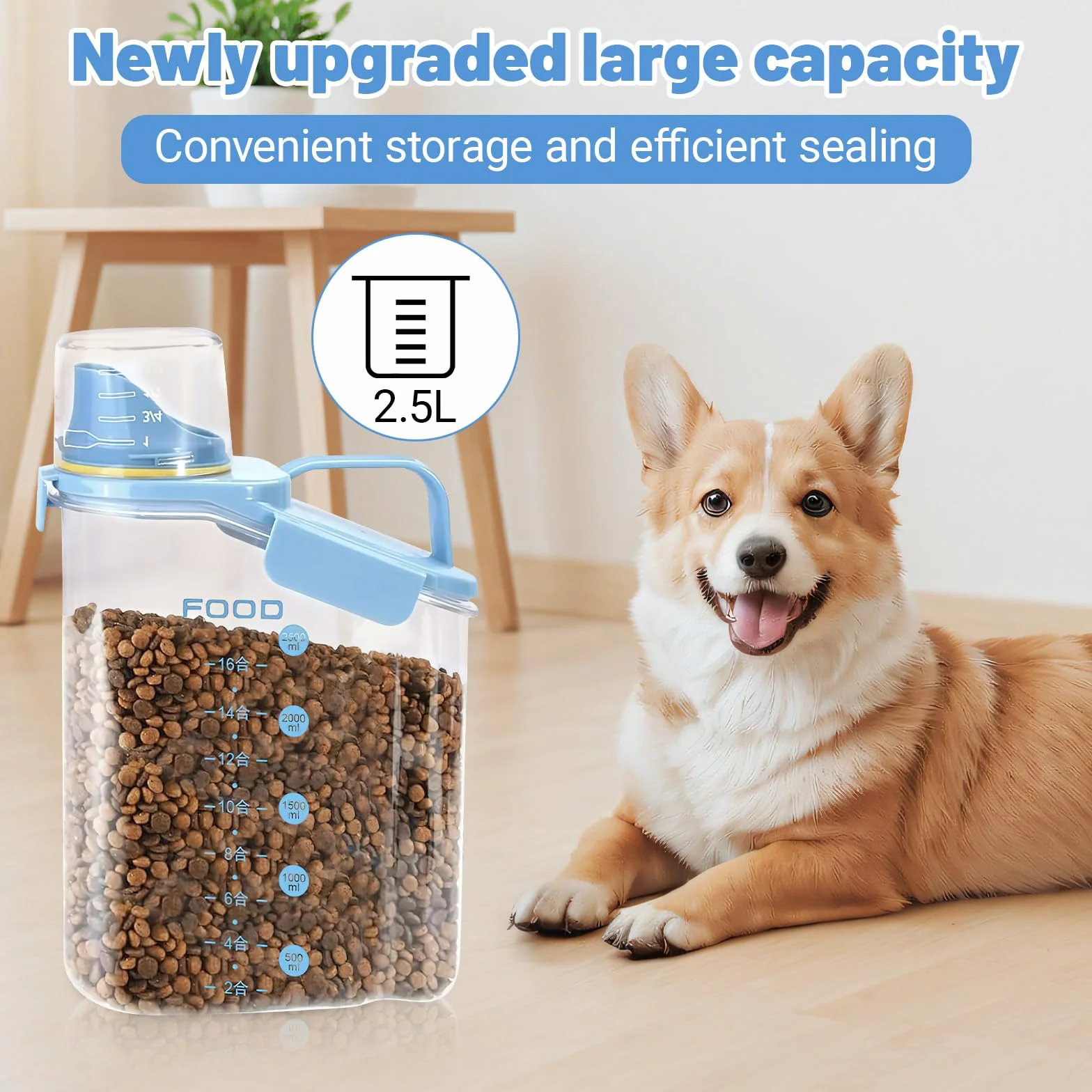 Cubo Pienso Perro, 2.8L Dog Food Storage Bin, Botes Cocina Almacenaje con Vaso Medidor, Almacenamiento se Comida Para Perros, Caja se Almacenamiento