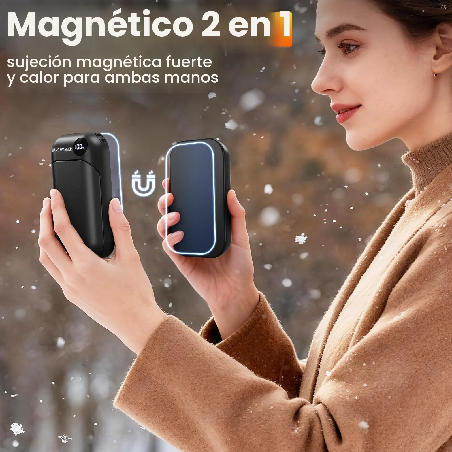 Calentador de Manos Recargable 2 en 1, Eléctrico, 9 Horas, 4 Modos 40-55°C