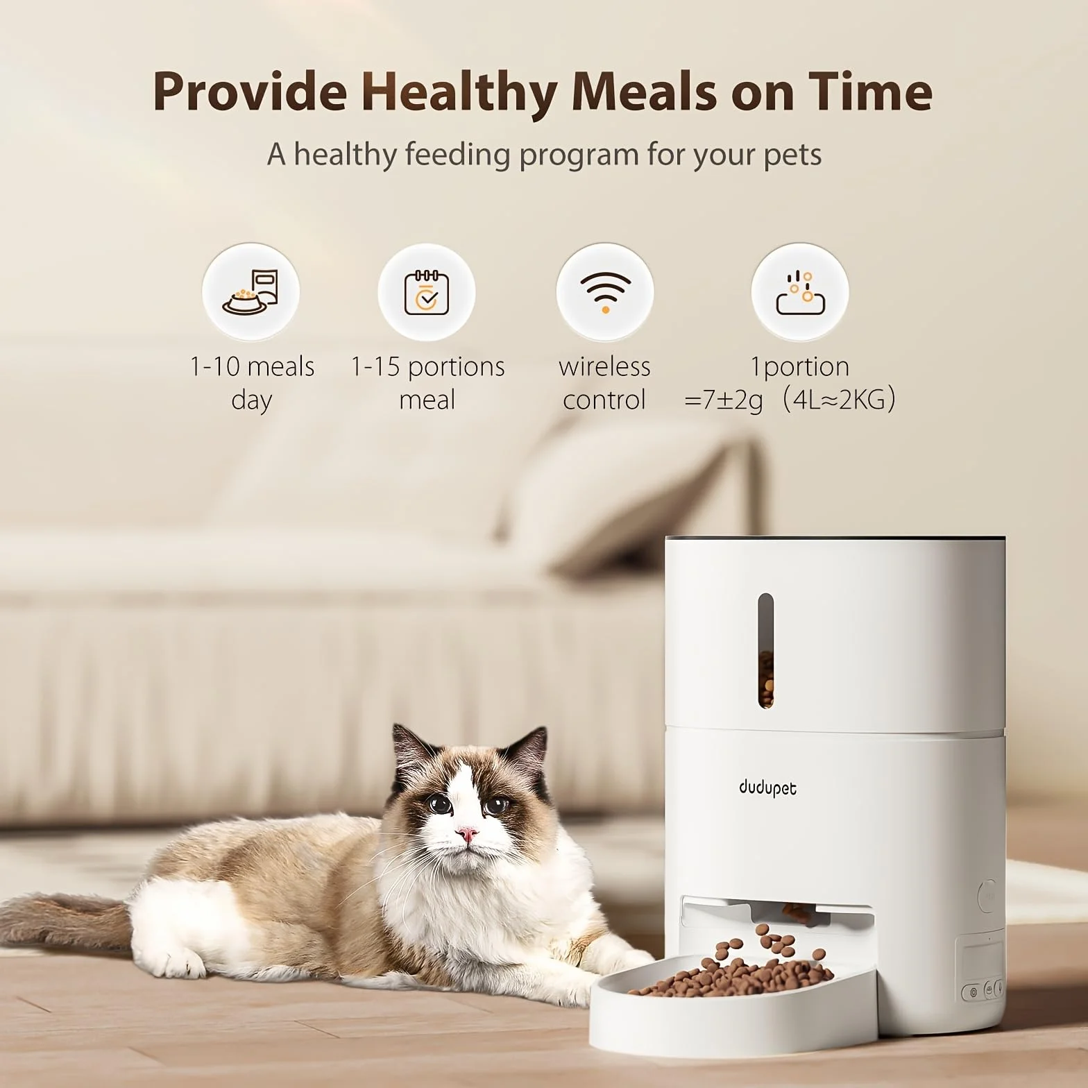 Comedero Gato Automatico 4L- Alimentador Automatico Gatos, 2.4G WiFi Control Remoto Doble Alimentación, Grabación de Voz en 10 Segundos, Bol de Acero Inoxidable