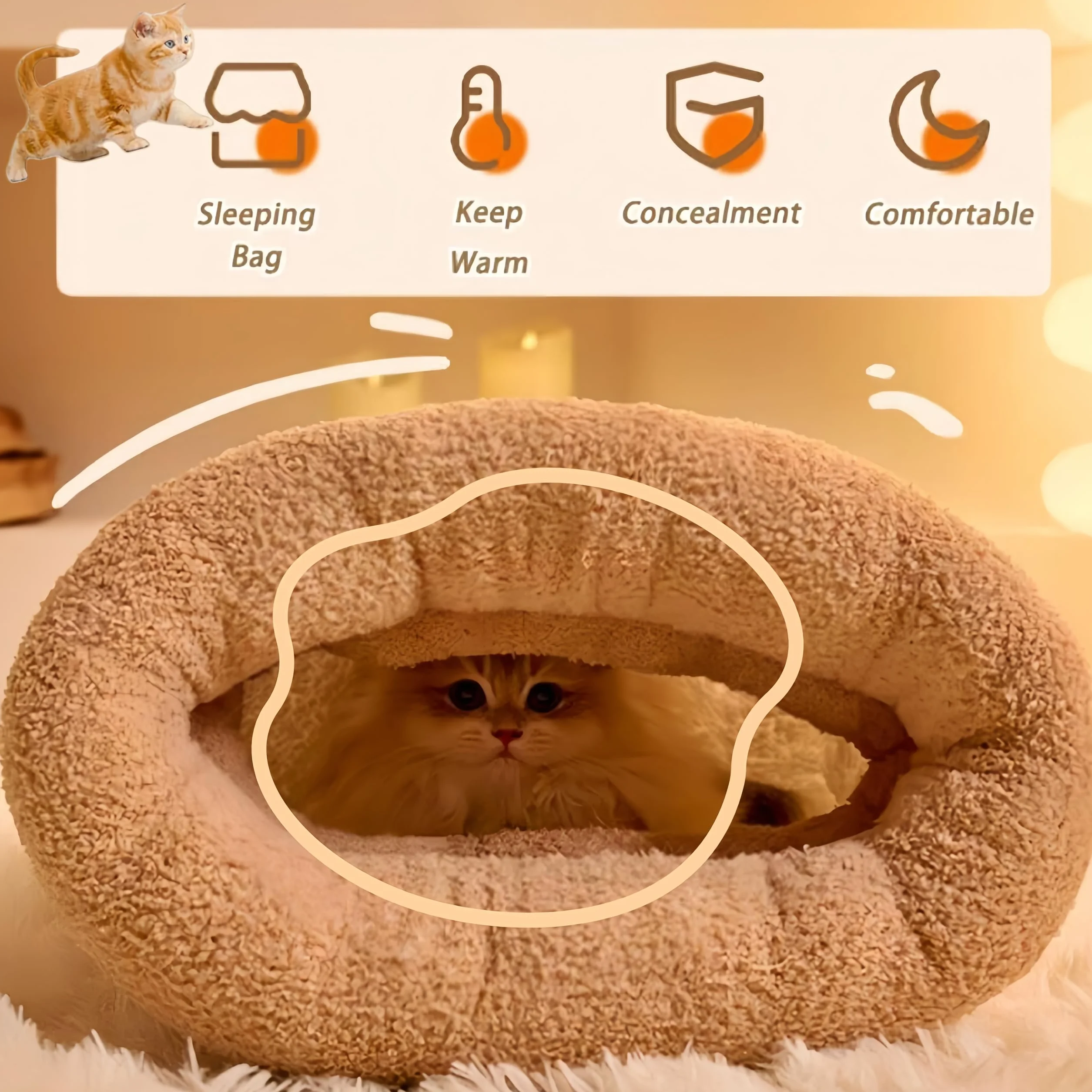Pet Bed for Winter Pet Bed for Hauskatzen Genisch Cat Bed Cave Cat Sleeping Bag Warm Pet Bed Dog Bed Sleeping Bag Waschbarer Warmer Katzenschlafsack - Braun