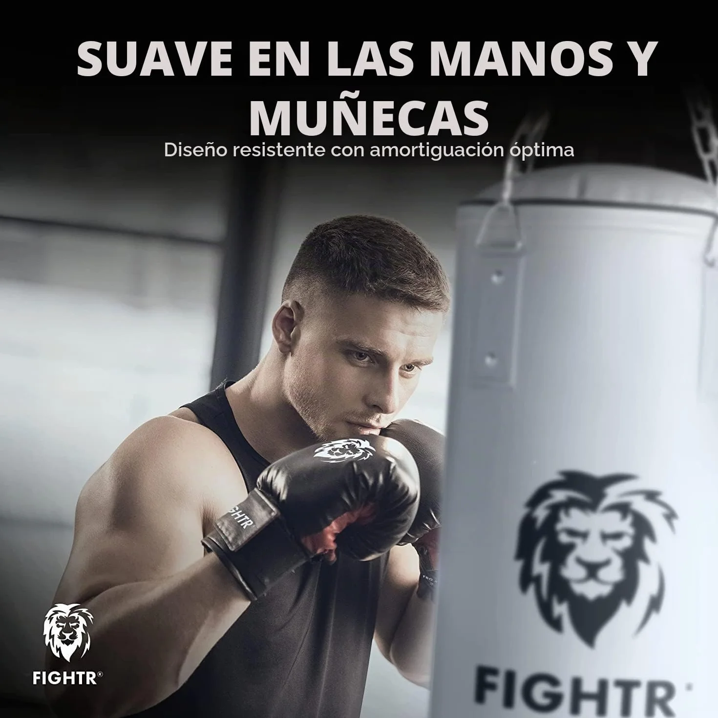 FIGHTR® Saco de boxeo relleno con cadena de acero de 4 puntos para boxeo, kickboxing, MMA, Muay Thai