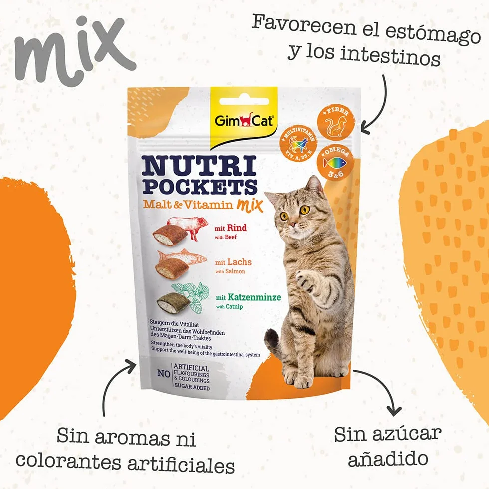 GimCat Nutri Pockets Snack crujiente para gatos con malta y vitaminas, 150 g