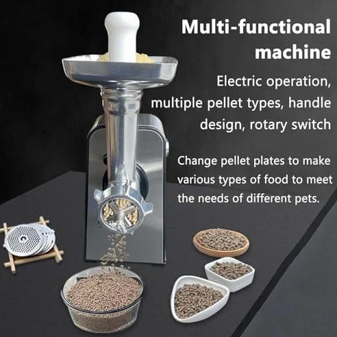 Molinillo eléctrico de pellets para alimentación de mascotas, cuchillas ajustables de acero inoxidable, 220 V, uso doméstico, fabricante de alimentos duradero para aves de corral, peces, pájaros y