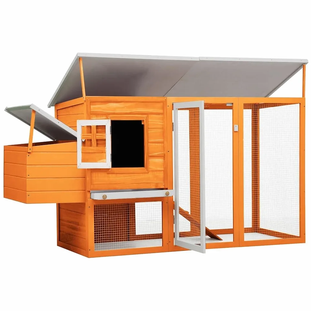 Gallinero exterior de madera de pino con techo verde impermeable, Rampa de acceso, pajarera, jaula de huevos y bandeja deslizante para pollos