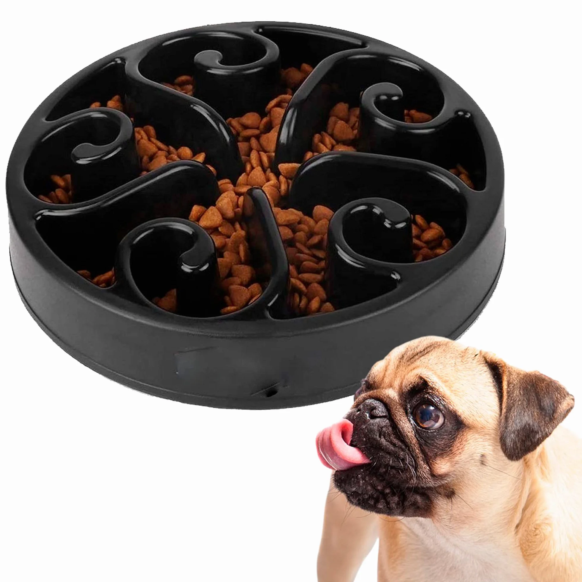 Edipets, Comedero Perro Antivoracidad, Gato Alimentación Lenta, para Mascotas Medianas y Grandes, Plato Interactivo, Evita la Ansiedad (Negro)