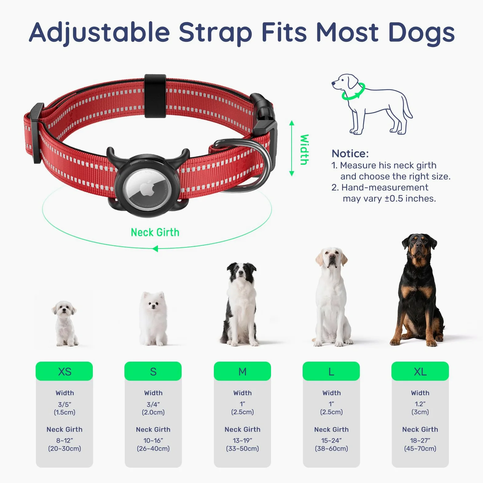 Collar de perro con código QR, collar reflectante para perro, acolchado de neopreno suave y hebilla de bloqueo de seguridad, collar ajustable para mascotas (rojo, M con soporte para Airtag)