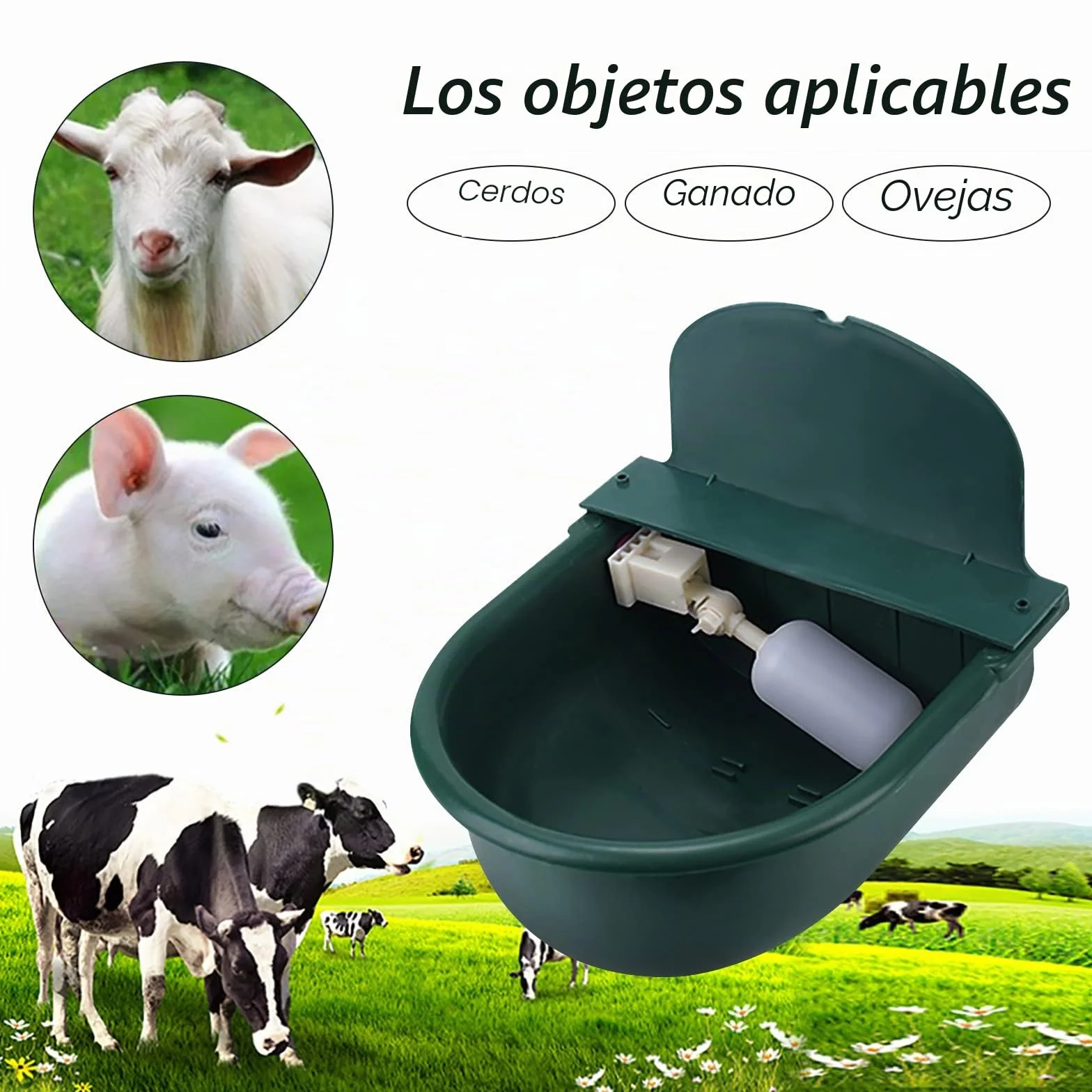 BREUAILY Bebedero Automático para Caballos Bebedero para Ganado con Válvula Flotante Y Orificios de Drenaje para Caballos Bovinos Cabras Ovejas Cerdos y Perros (Verde Oscuro)