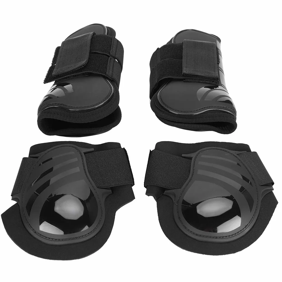 HERCHR 2 Pares de Botas para tendón de Caballo, Protector de piernas Abierto y Grueso de PU con Bloqueo Frontal, protección Segura para piernas para Entrenamiento, Salto y equitación