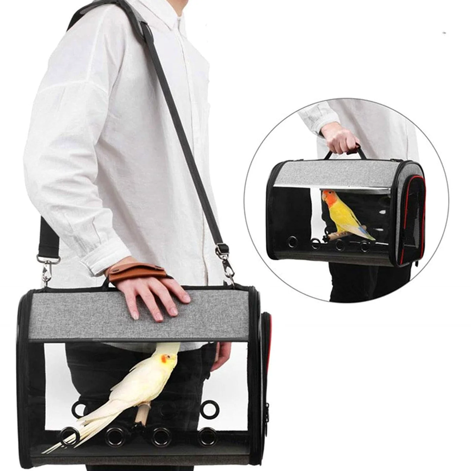 Liudan Jaula de Pájaros Pájaro Pájaro Travel Carrier Transparente Parrot Pájaro Pájaro Cause Mochila de Asas con Doble Cremallera Diseño Caja de Transporte de Aves Jaula