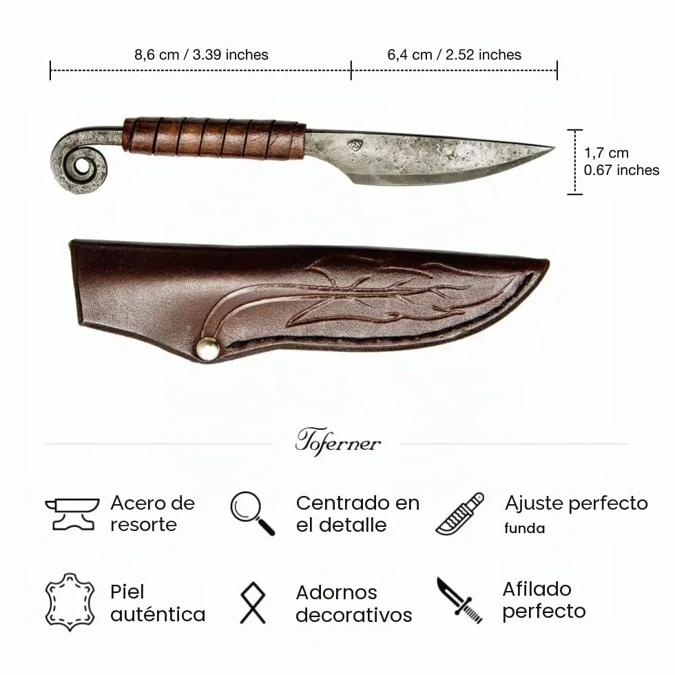 Toferner Cuchillo de acero para letras forjado a mano vintage hoja puntiaguda ultra afilada con estuche de cuero