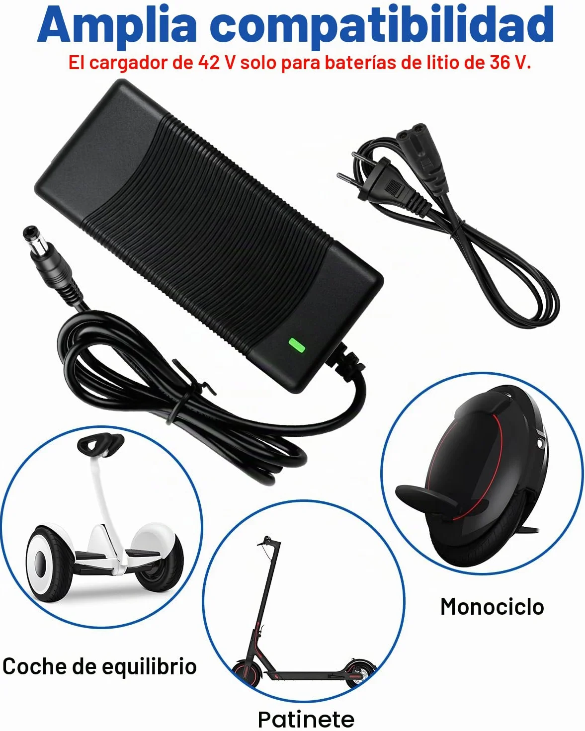 Cargador Patinete Eléctrico 42V 2A Universal 5 Conectores Batería 36V Scooter M365