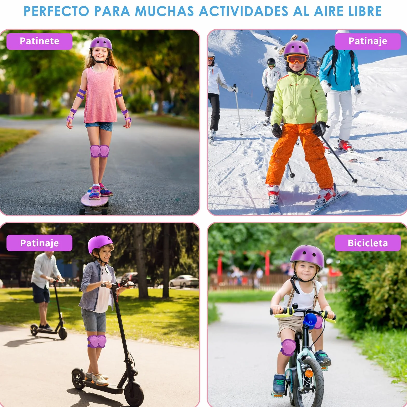 ZWOOS Protecciones Patines Niño 7PCS Casco Rodilleras Coderas Muñequeras Ciclismo Patinaje