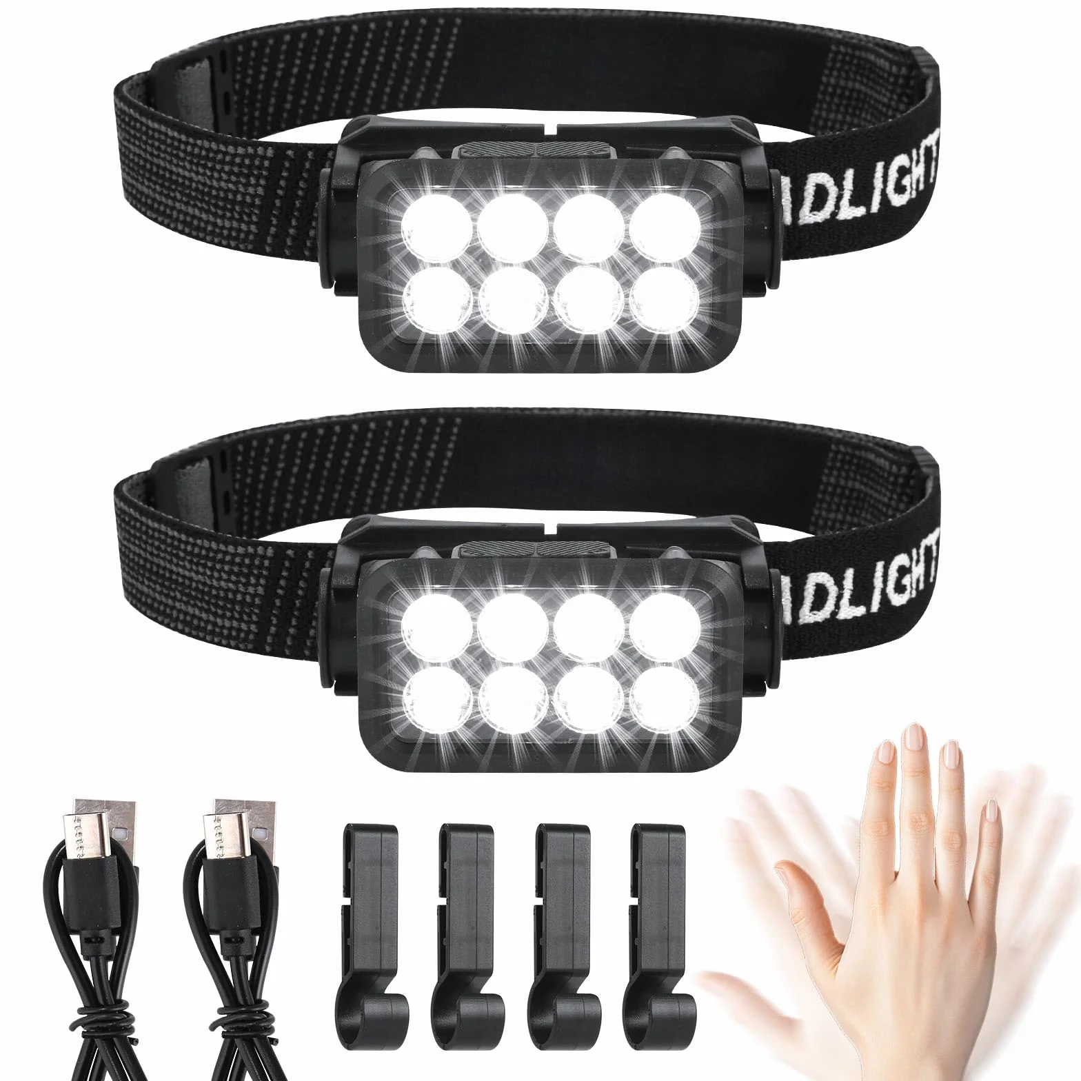 Linternas frontales LED recargables 2500 lúmenes IPX6 Impermeables Paquete de 2