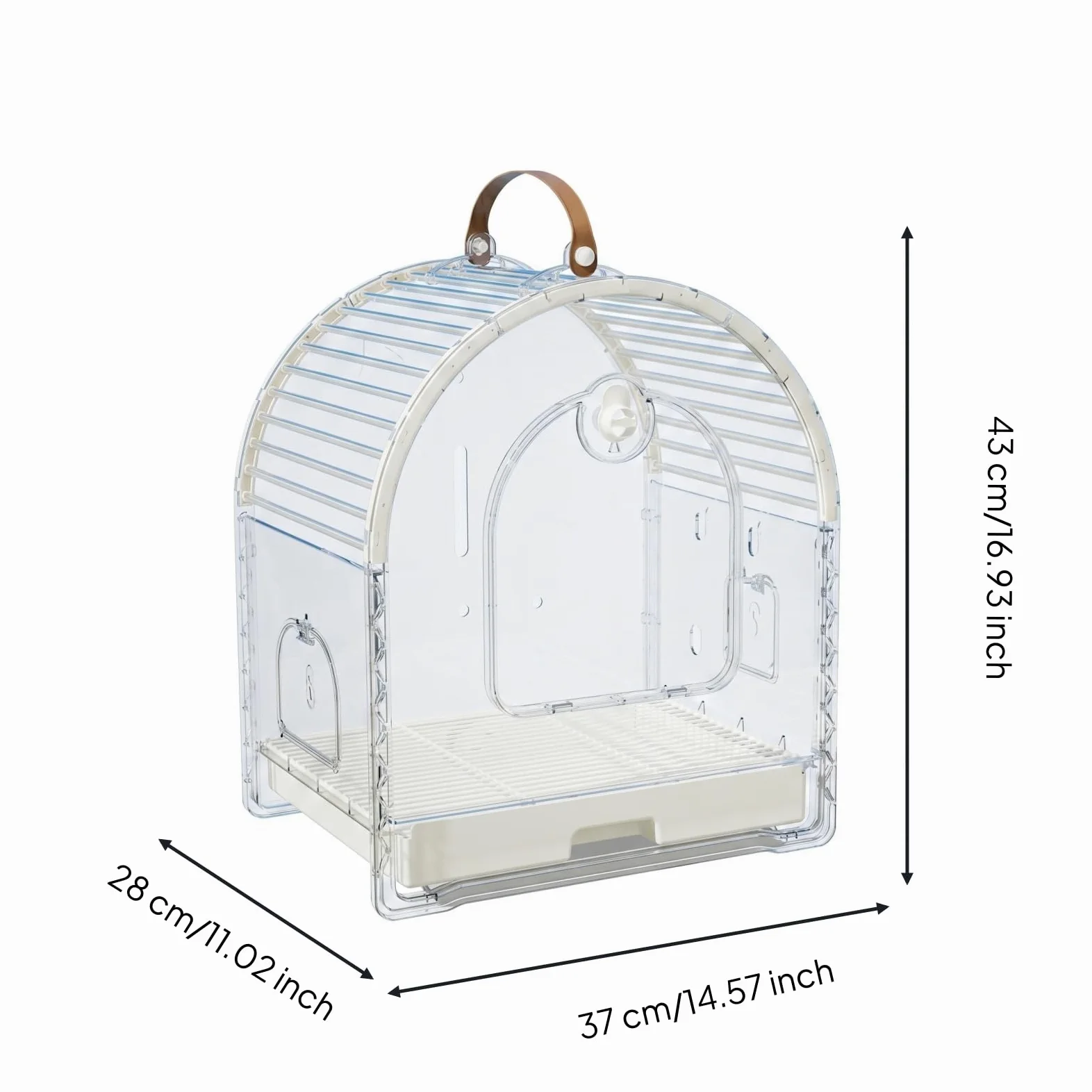 Jaula de Viaje Transparente Gran Espacio Transportador de Aves Transpirable Estilo Moderno Artículo Portátil para Salidas, Blanco Arroz, Mediano