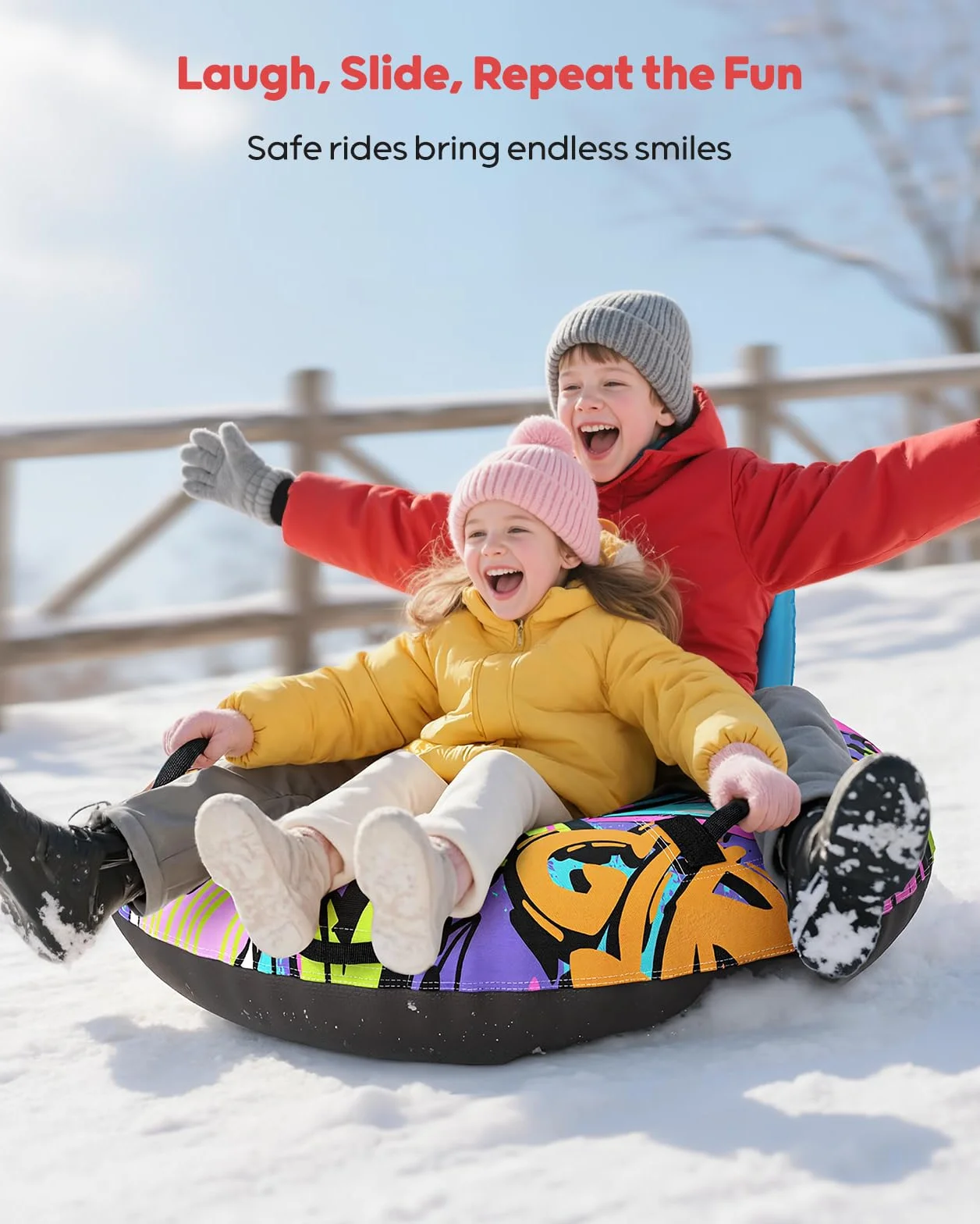 Trineo Inflable de Nieve de 44 Pulgadas con Respaldo, Capacidad de 500 Libras, con Cubierta y Cuerda de Remolque