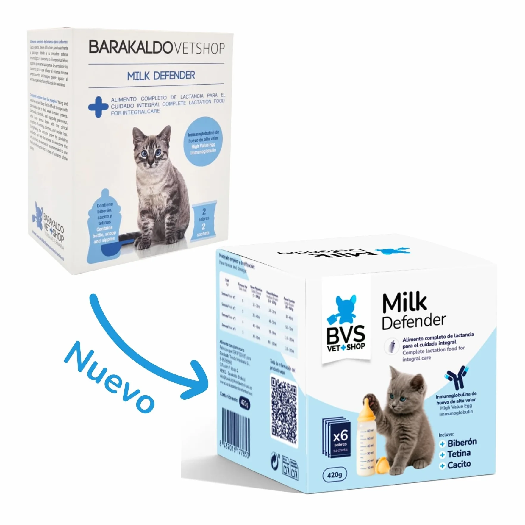 BVS Vet Shop | Leche Maternizada para Gatos Milk Defender | Alimento Completo de Lactancia para el Cuidado Integral de Gatos Cachorros | 1 unid. x 140 gr