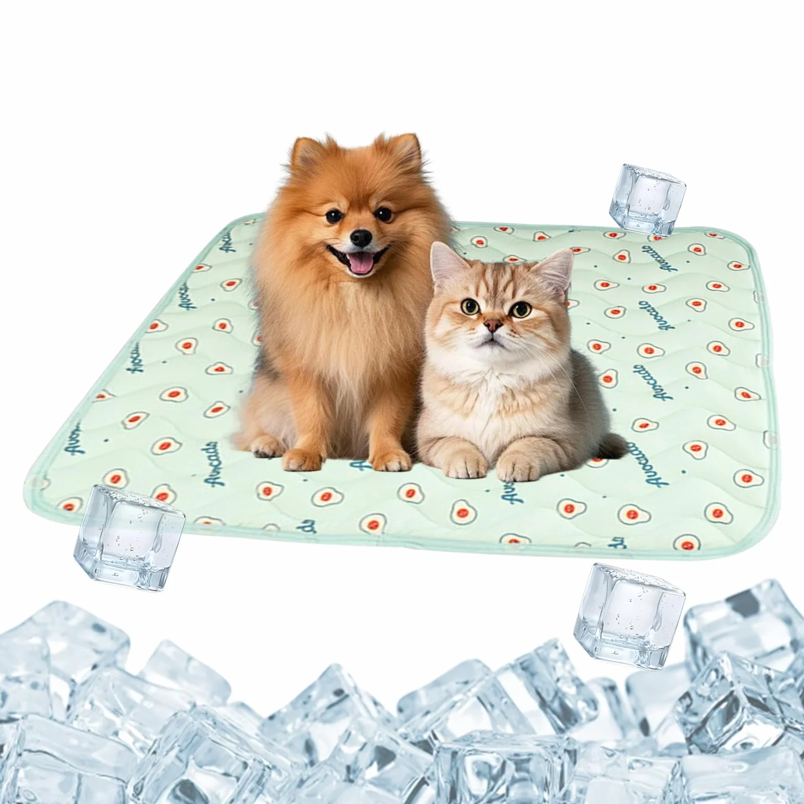 Cama Refrescante Perro, Verano Manta Refrescante para Perros, 60x50CM Manta Fria para Perros Gatos, Cama Fria para Perros, Alfombra refrescante Perro, Cooling Mat Dog con Patrón de Aguacate