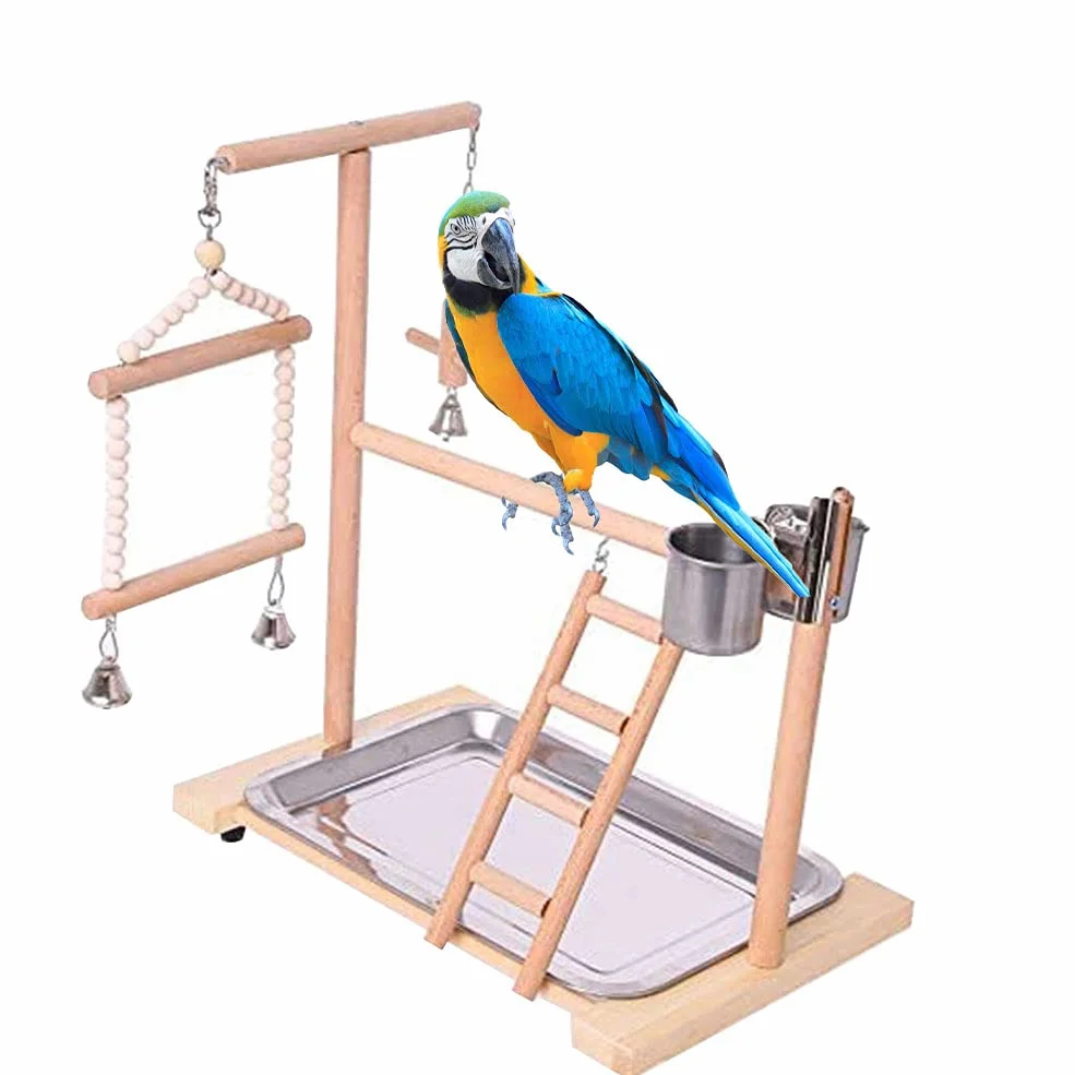 Percha para pájaros Soporte de Percha for pájaros, Plataforma for Loros, Parque Infantil, Soporte for, Escalera, Juguetes interactivos con Tazas alimentadoras