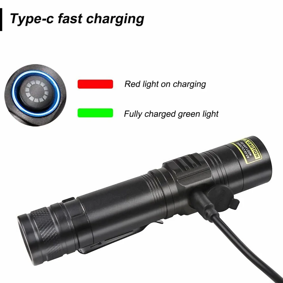 Linterna UV de 365 nm recargable, luz negra profesional luz ultravioleta, mini antorcha portátil luz negra para detección de orina de mascotas, rocas brillantes, curado de resina, mineral
