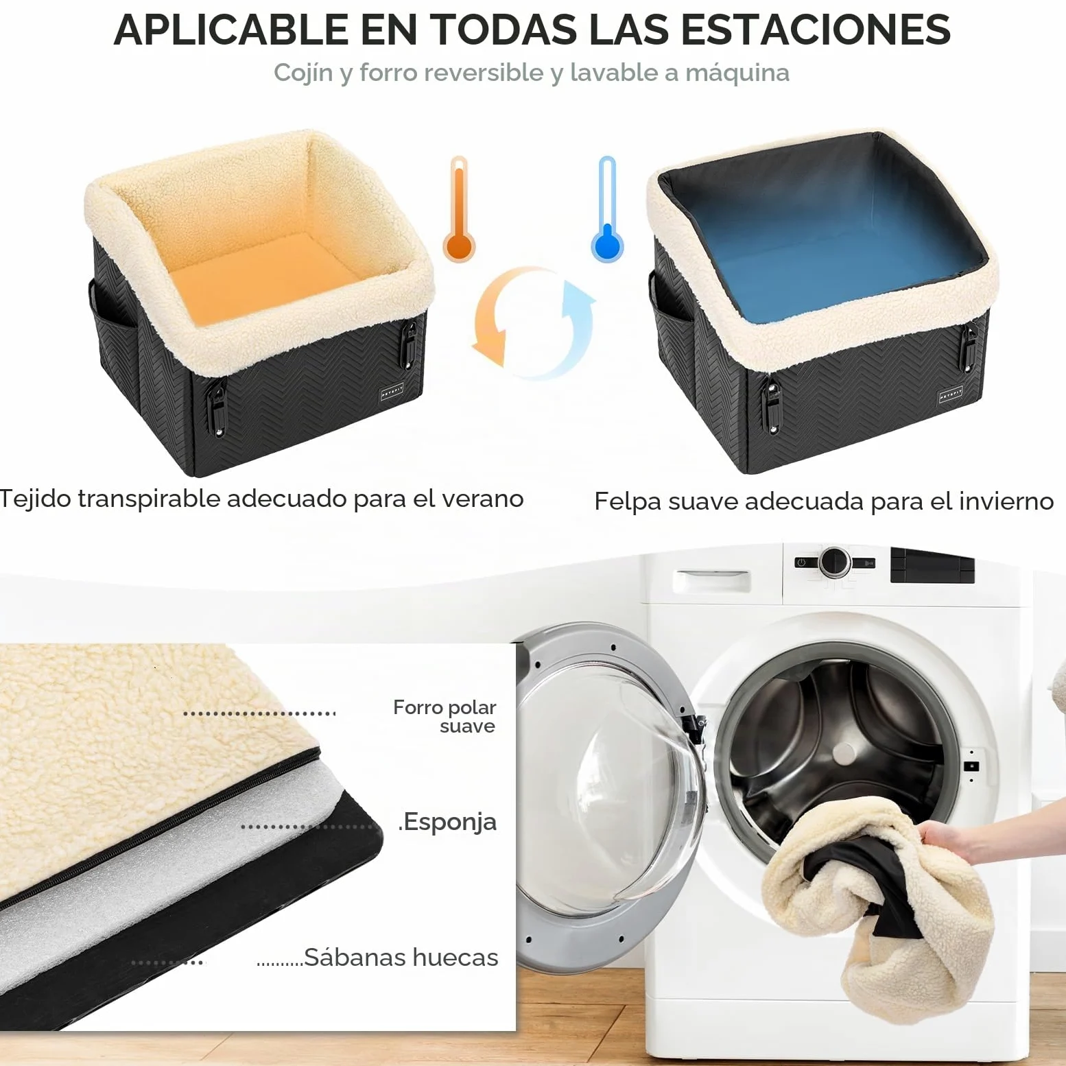 PETSFIT Asiento de Coche para Perros Pequeños (Ajustable 12,5cm) - Dog Car Seat Bed Sillas para Perros para Coche con Hebillas de Seguridad Patentadas