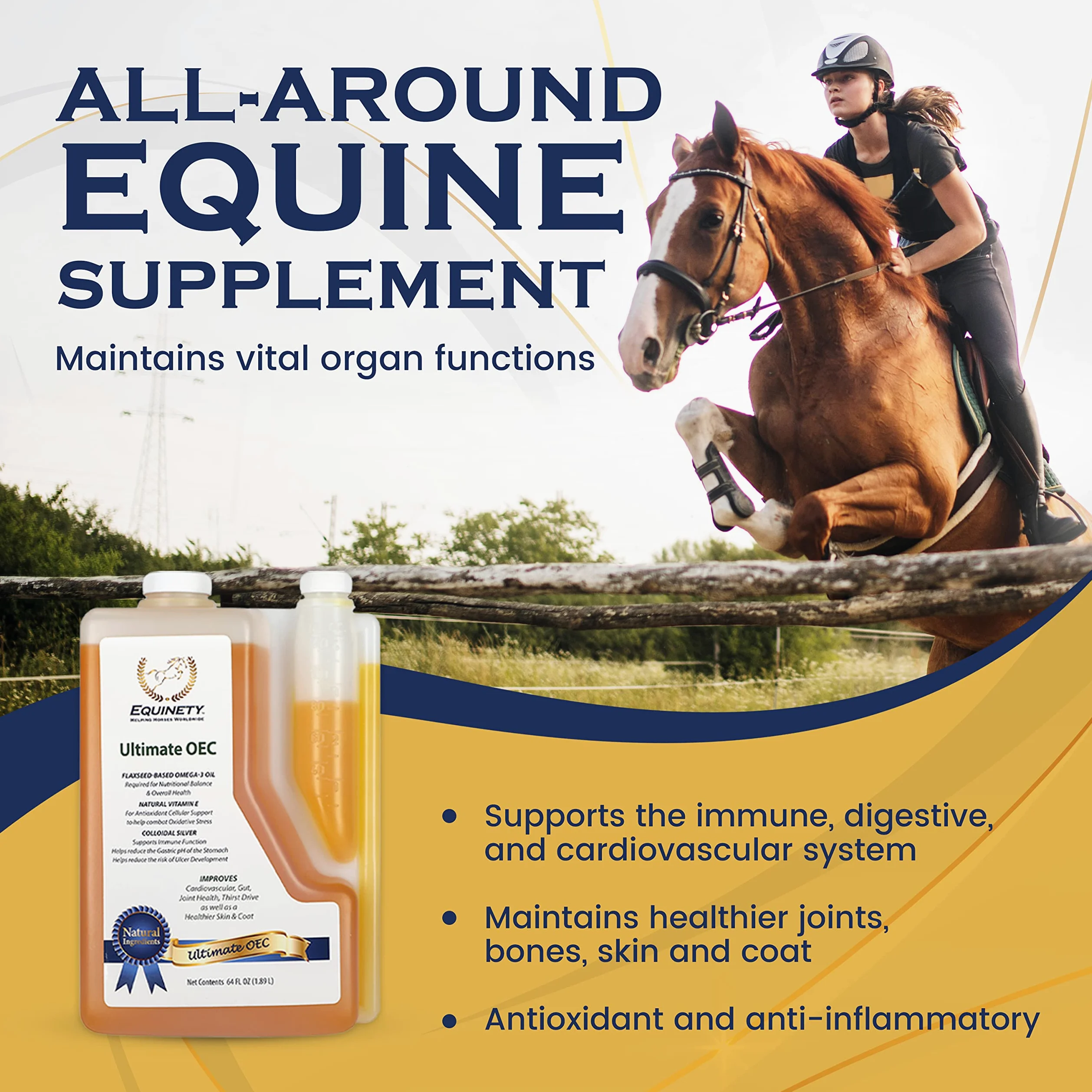 Ultimate OEC - Suplementos de pezuña para caballos con Omega 3, aceite de semilla de lino, aceite de pezuña de caballo y vitamina E para caballos, suplemento para articulaciones de caballo aprobado
