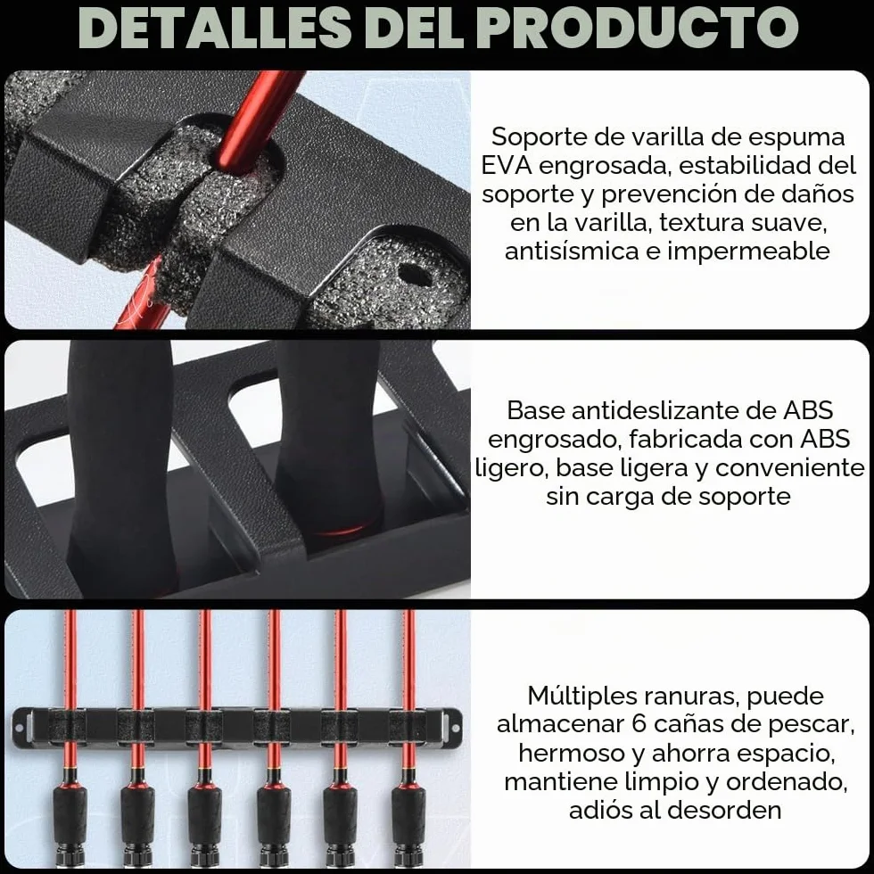 Soporte Cañas De Pescar Pared 12 Cañas, 2 Pares Soporte Vertical