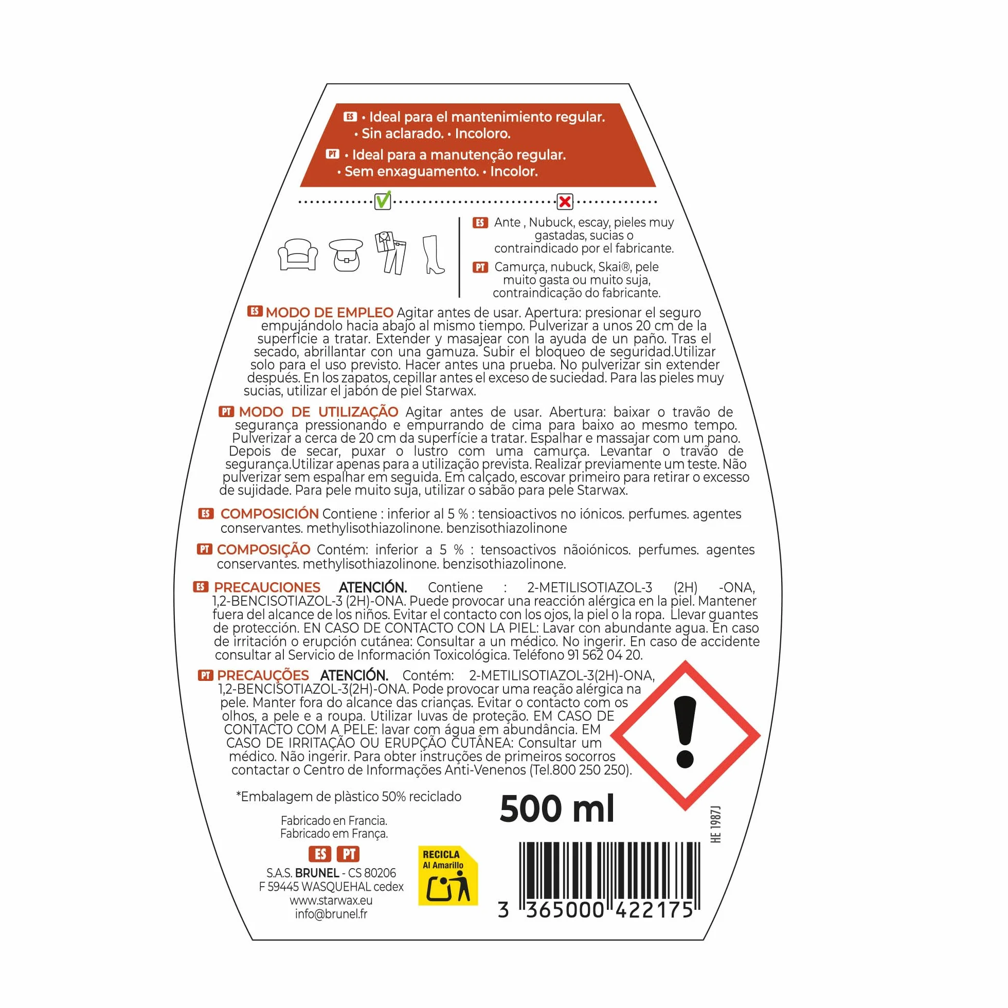 STARWAX - Leche para el Cuidado del Cuero - Limpia, hidrata y preserva - con lanolina - Spray 500ml - Sin aclarado -Práctico y fácil de usar