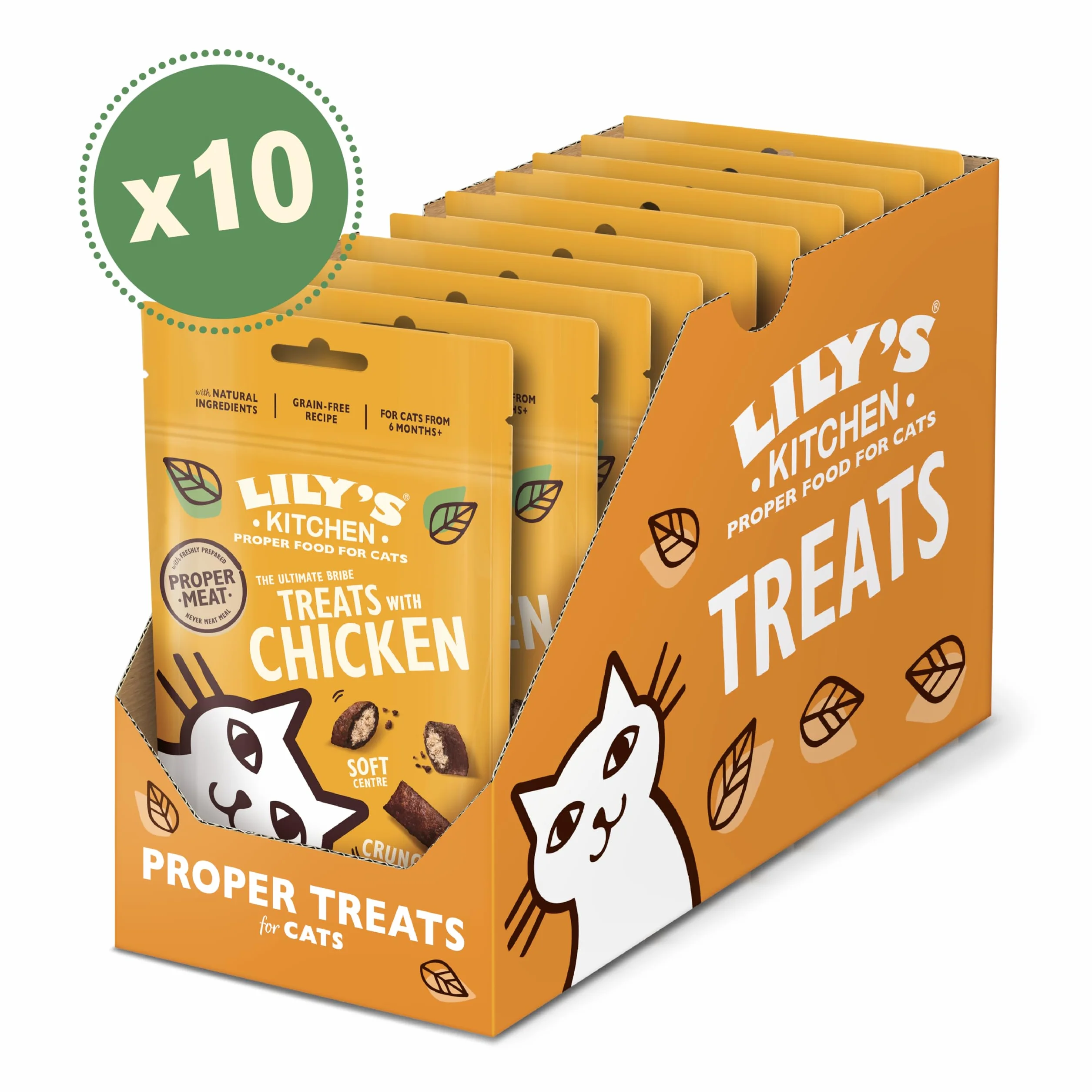 Lily's Kitchen Elaborado con ingredientes naturales paquete de golosinas para gatos adultos el soborno definitivo con pollo receta sin cereales 10 x 60g