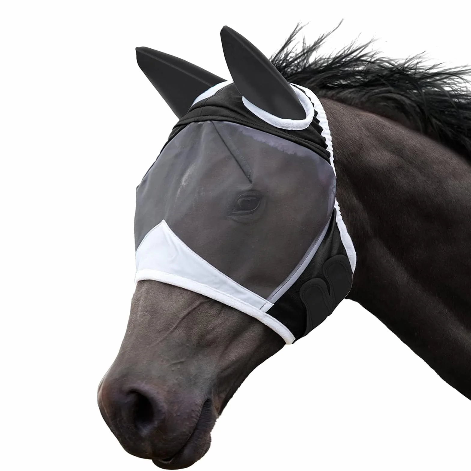 Máscara Anti Moscas para Caballo，Elasticidad Máscara Anti-Moscas Protección con Orejas，Excelente Comodidad con Protección UV，Adecuado para Caballos Afectados por Mosquitos