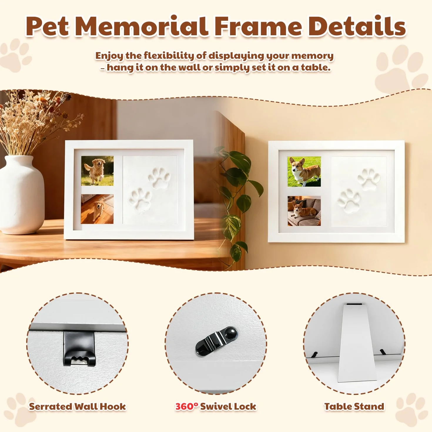 Kit de Huellas para Patas de Perro y Gato, Marco de Fotos con Huella de Arcilla, Kit de Huellas de Manos y Pies de Bebé, Marco Conmemorativo de Mascotas para Recién Nacidos, Perros y Gatos, Blanco
