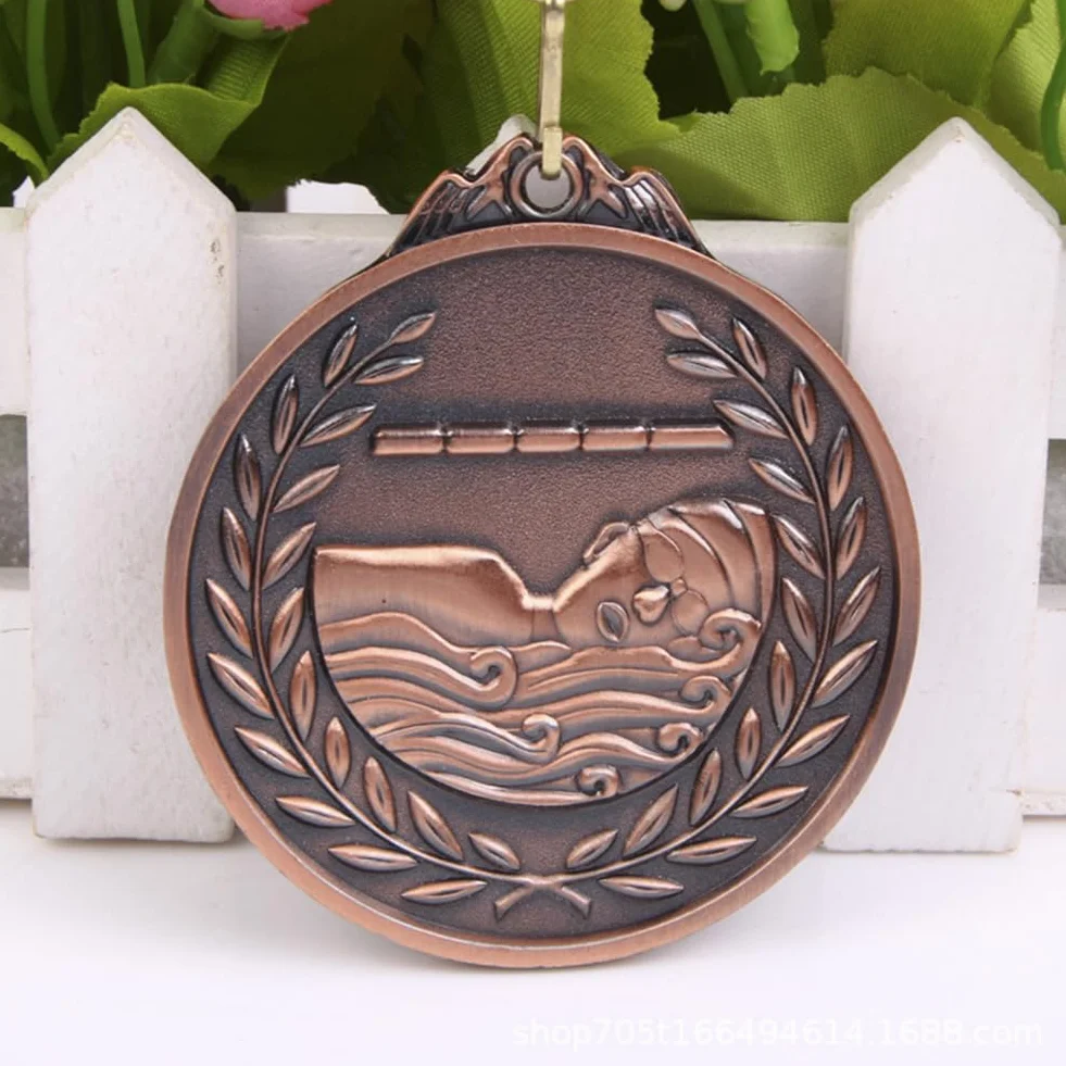 Medalla de natación 6,5 cm Recompensas Deportivas Cinta Cuello Metal Oro Plata Bronce Competiciones