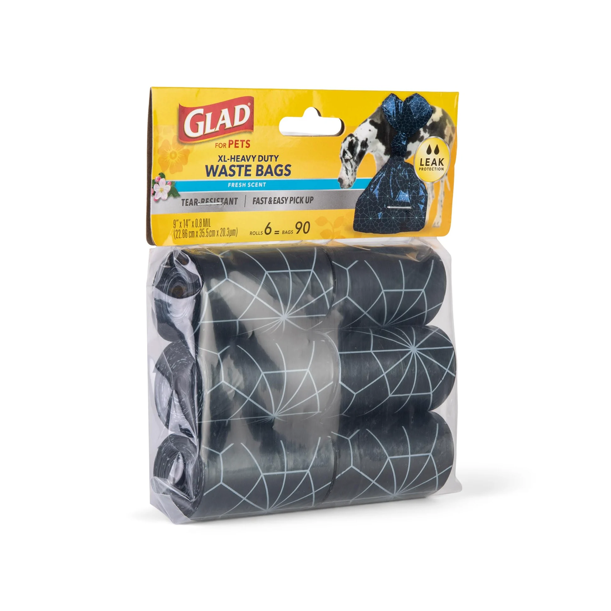 Glad Bolsas de basura perfumadas extra grandes para mascotas, rollos de repuesto, aroma fresco, resistentes al desgarro, 144 rollos, total 2160 unidades | Bolsas resistentes y resistentes a desgarros con asas fáciles de atar para caminar, acampar y viajar