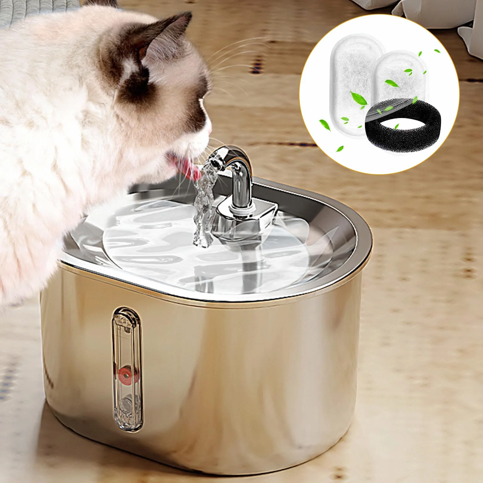 MXTIMWAN 16 Piezas Filtros de Fuente para Gatos, 8 Filtros de Carbón y 8 Esponjas de Espuma para 3,2 L Fuentes de Acero Inoxidable, Filtros Fuente con Carbón Activo