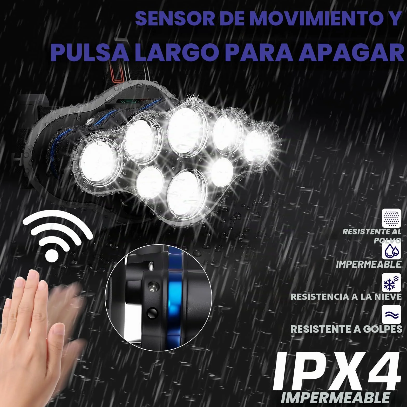 MLIAIMCE Linterna Frontal LED Recargable, 18000 Lúmens, 8 Modos, IPX4 Impermeable, para Correr Camping Excursión