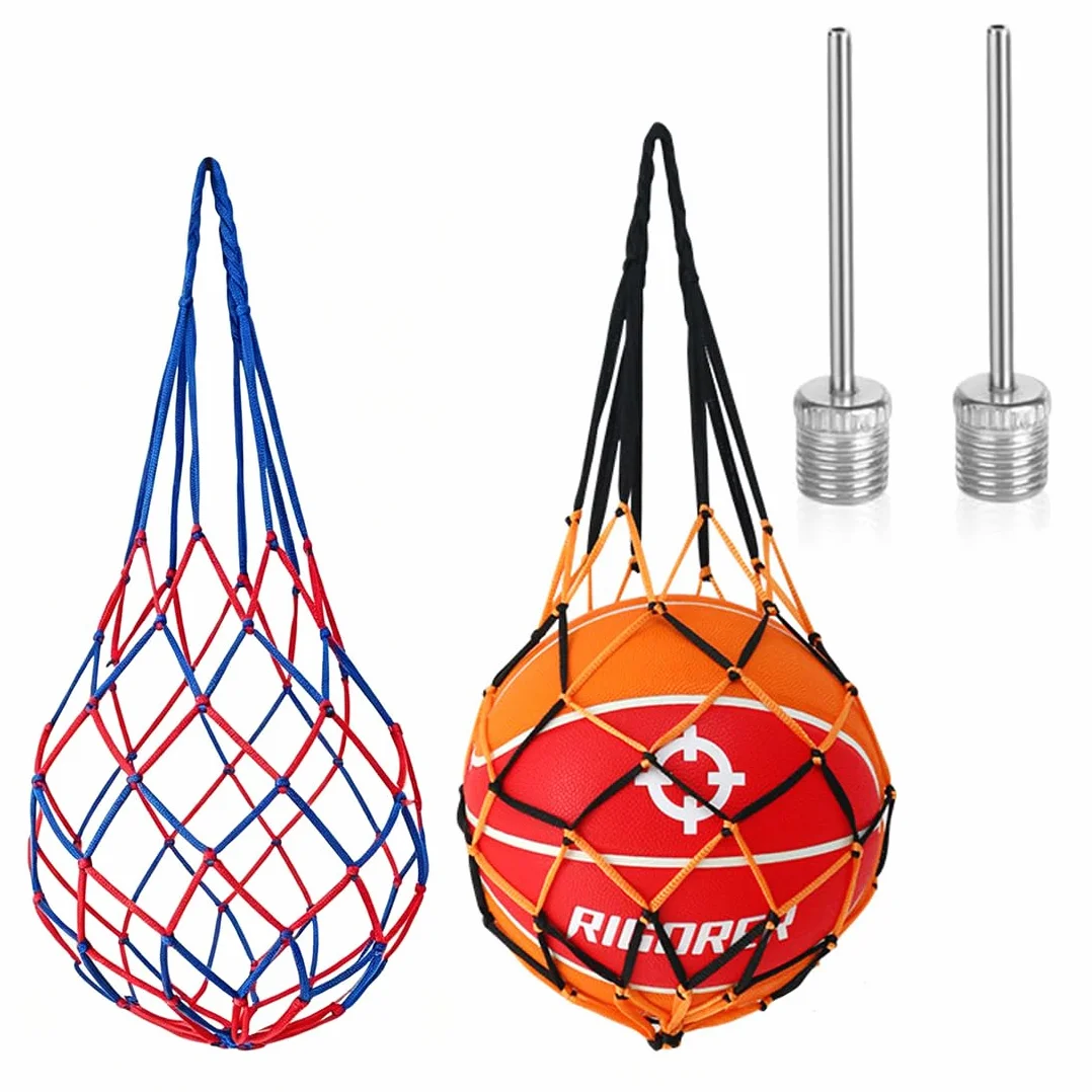 Redes para Balones + Agujas Inflables Malla de Nailon Resistente Fútbol Baloncesto Voleibol Kit Transporte