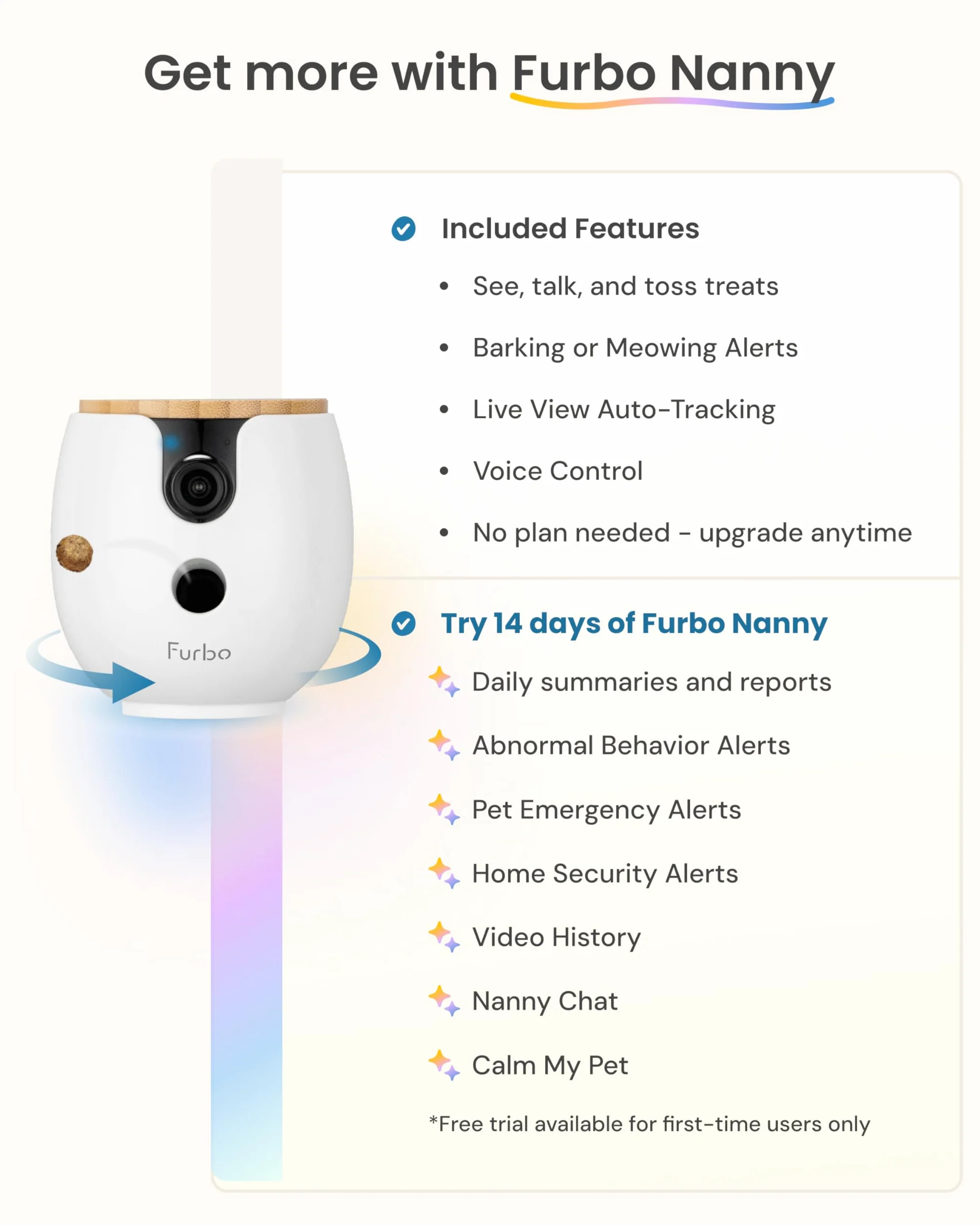 Furbo Mini cámara para Mascotas de 360°: cámara de Seguridad para el hogar, dispensador Giratorio de golosinas con aplicación de teléfono, cámara Interior Inteligente con Altavoz de 2 vías y visión