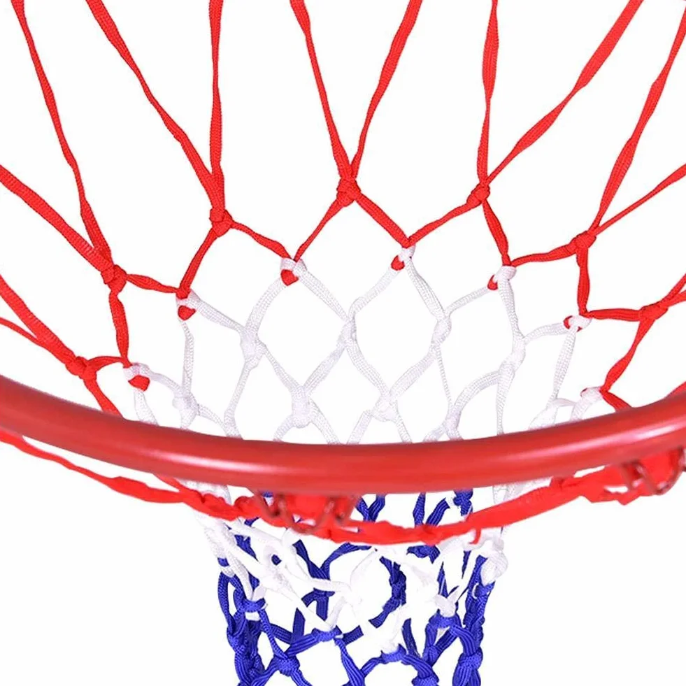 Red de repuesto para canasta de baloncesto de nailon trenzado tricolor rojo/blanco/azul, 12 pasadores