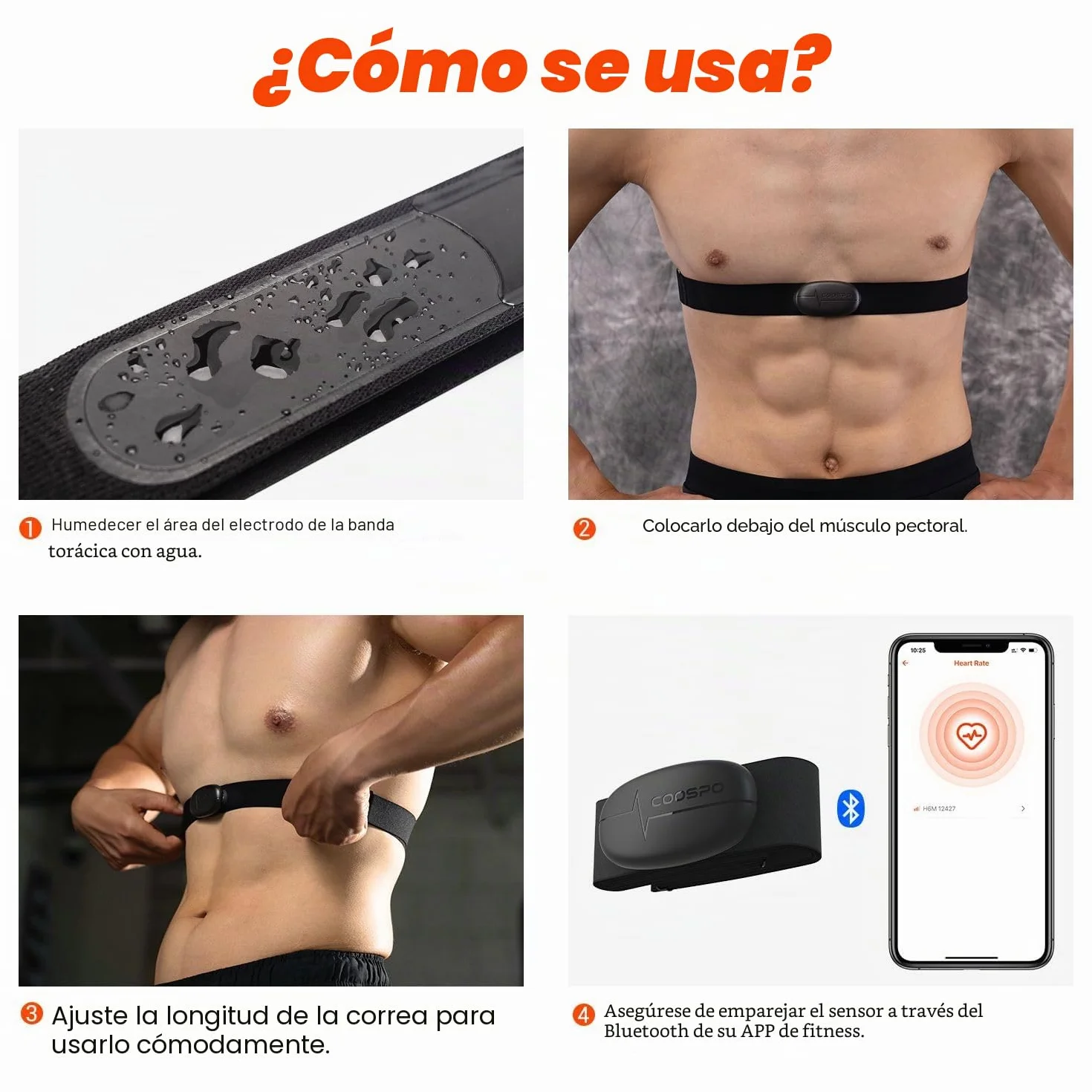 COOSPO Correa de Pecho Monitor Frecuencia Cardíaca H6 Bluetooth Ant+ HRM