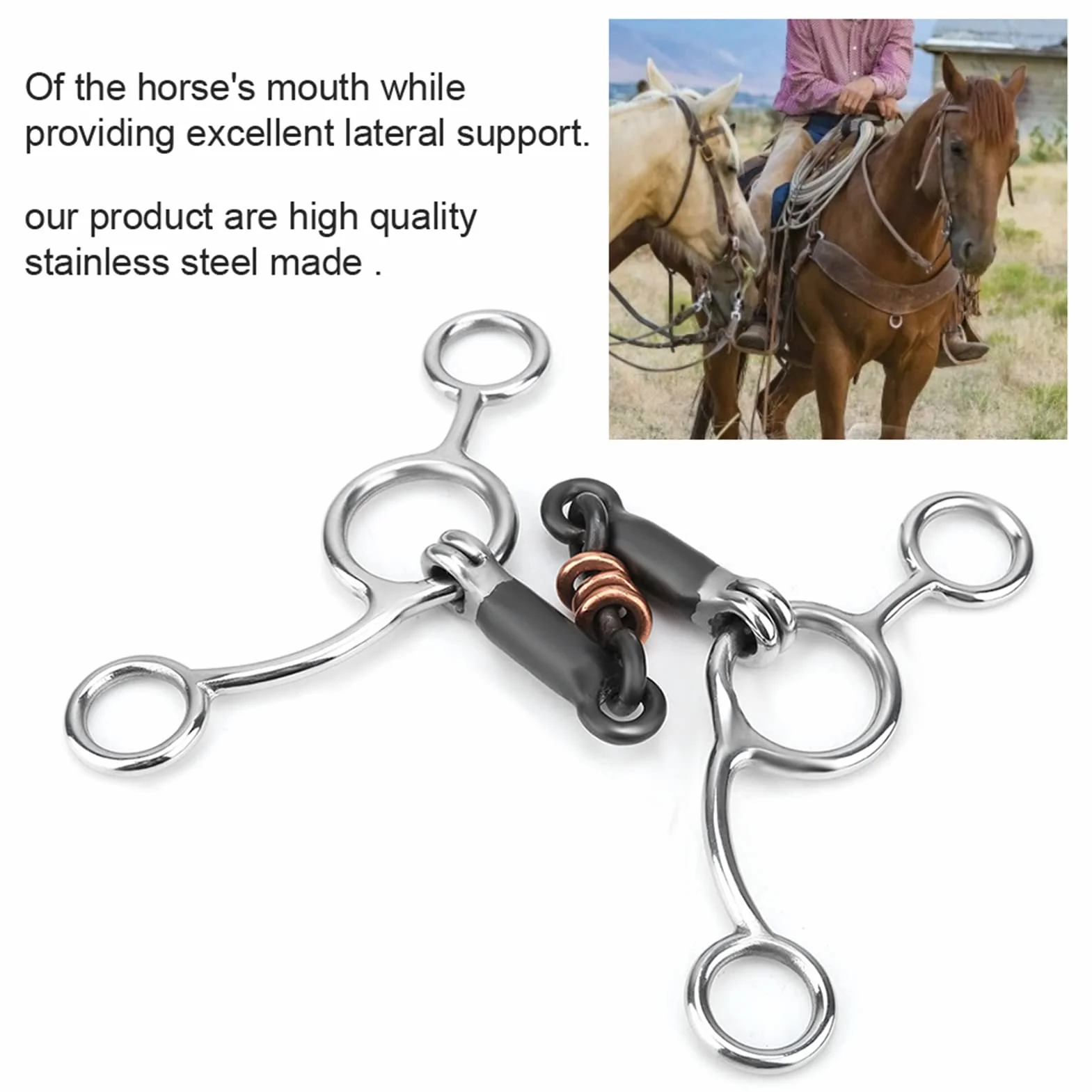 Mordaza de Caballo barrel racing horse bit Broca de Mordaza de Acero Inoxidable con Anillo Suelto Ecuestre con Boca de Acero Negro barrel racing horse Losse ring