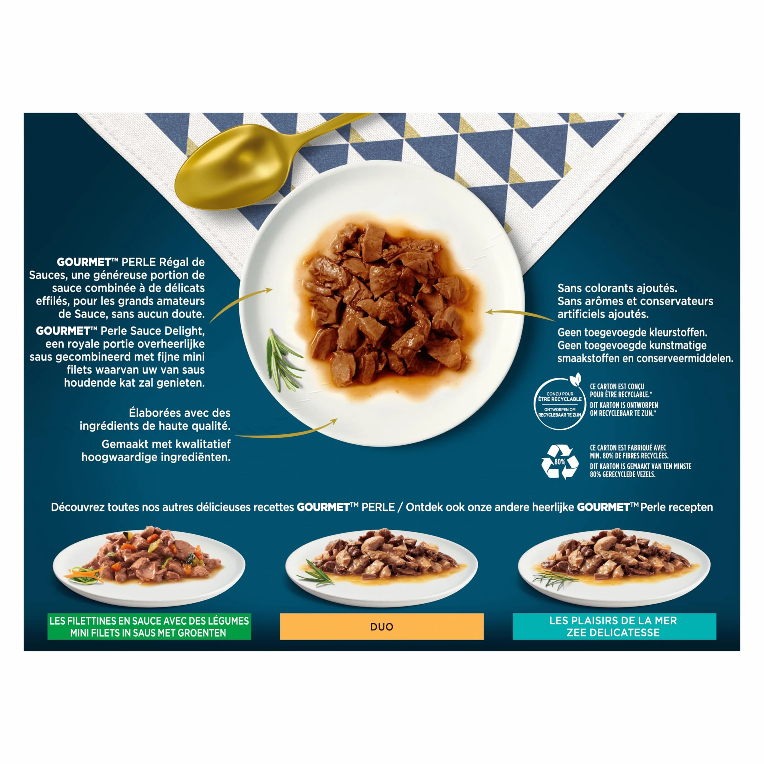 Gourmet Perla | Regal DE Salsas | Gato Adulto | Carne, Pollo, Atún, Salmón | 12 x 85 g| Bolsa Fresca