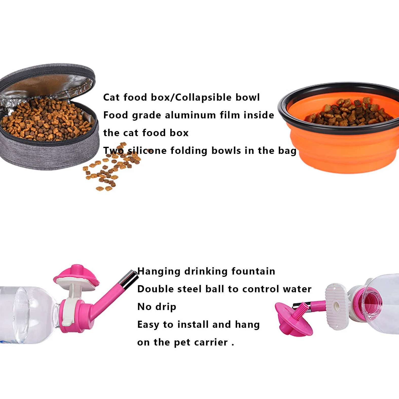 Transportador de viaje para mascotas con ruedas, transportador rodante para perros y gatos, incluye caja de comida, caja de arena, botella de agua y cuencos de viaje plegables