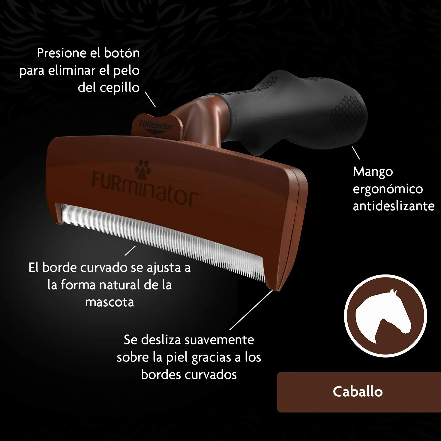 FURminator deShedding, Tool para caballos, Cepillo / Almohaza para caballos para eliminar el pelo suelto, Diseño mejorado