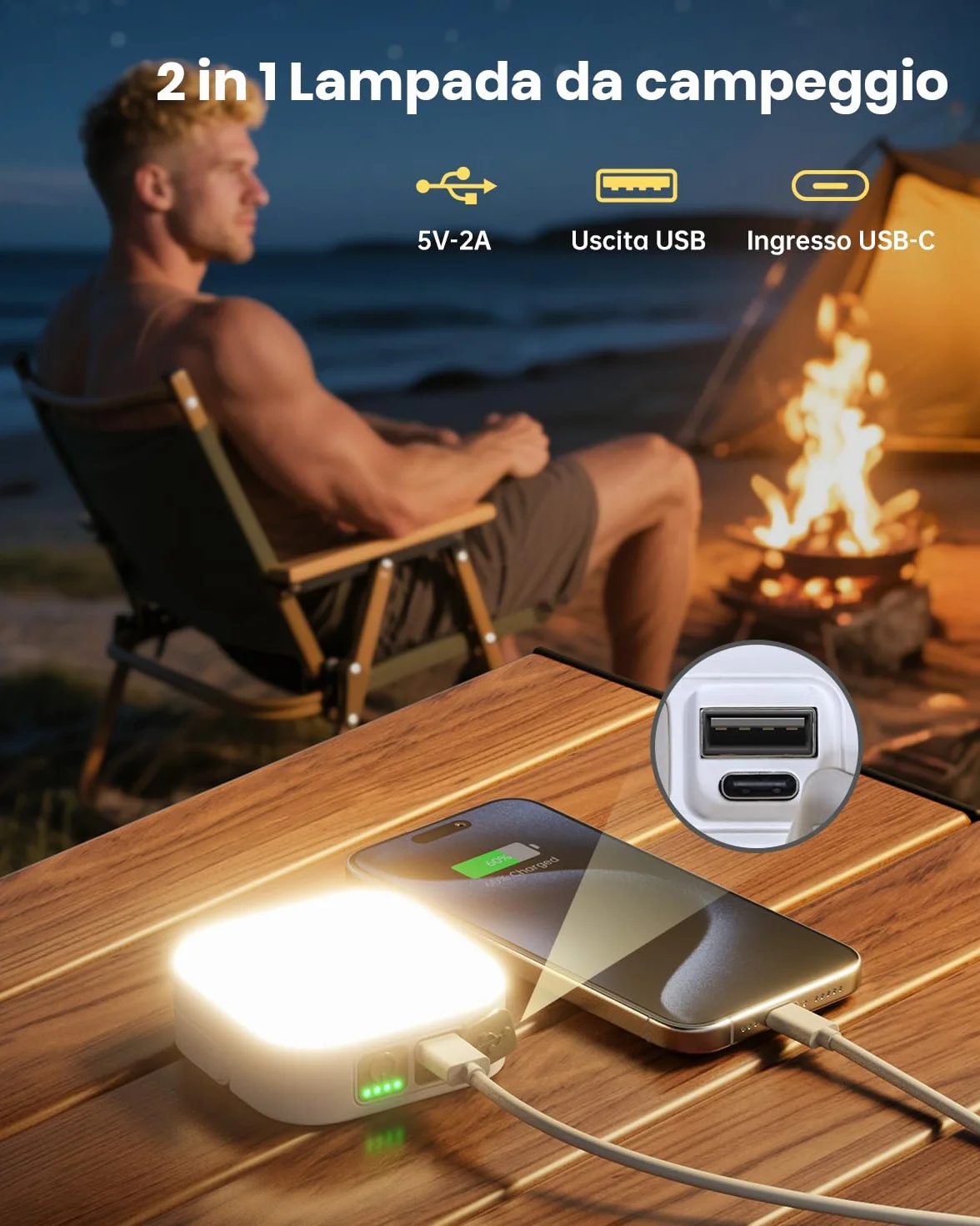 Eventek Lámpara Solar de Camping 4000LM 10000mAh LED Recargable IP65 Impermeable